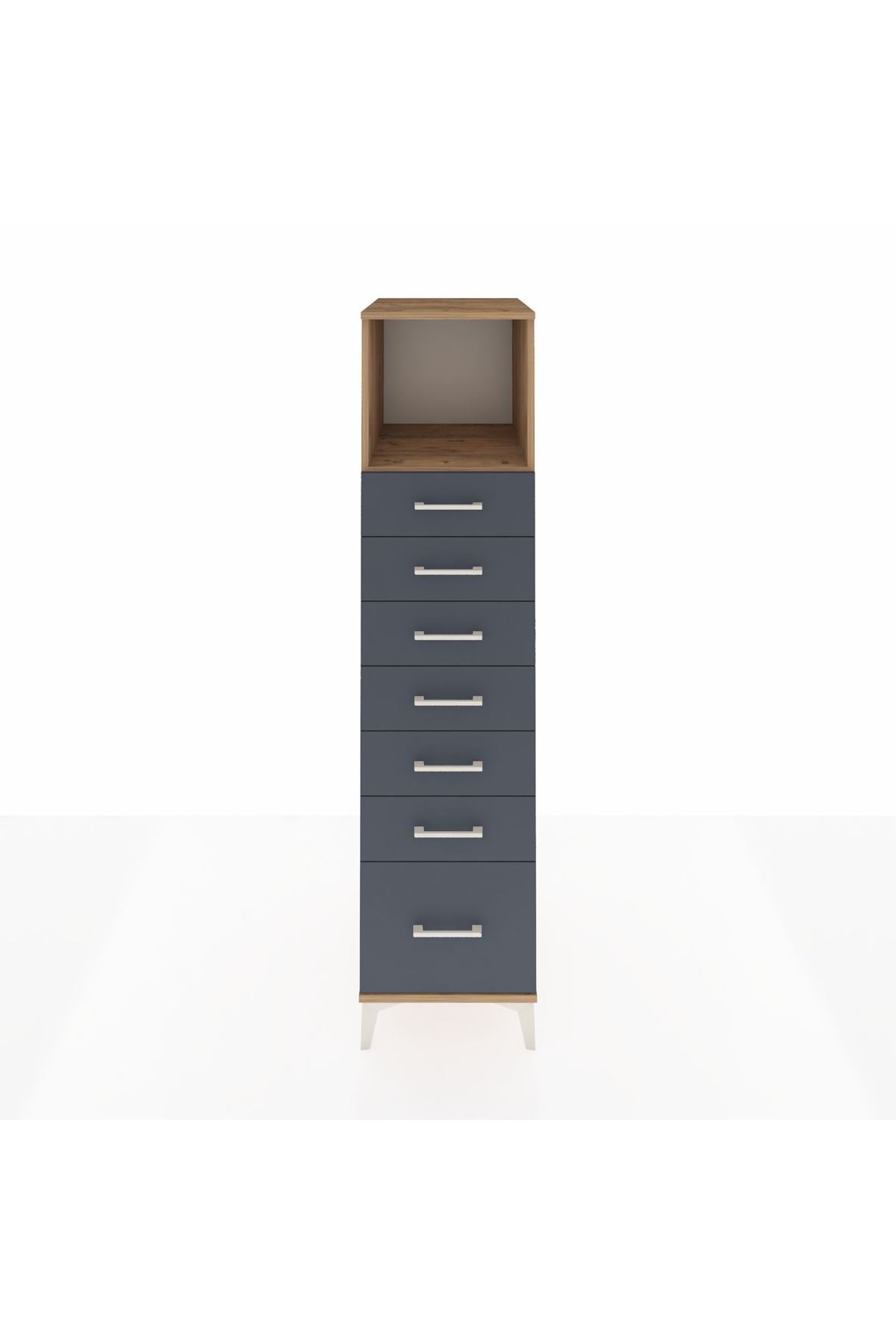 Kronos Dolap Tek Raflı 7 Çekmeceli 44x59x182 Çam-Antrasit