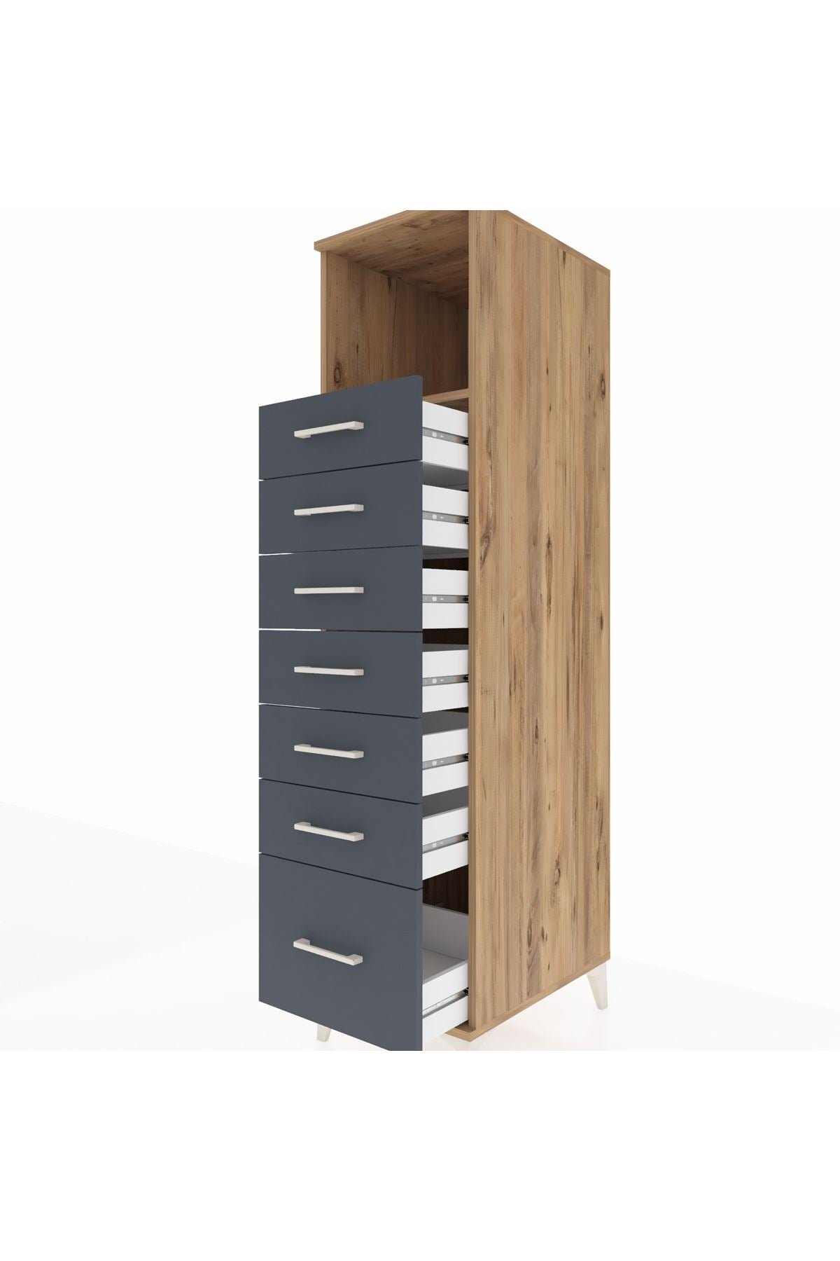 Kronos Dolap Tek Raflı 7 Çekmeceli 44x59x182 Çam-Antrasit