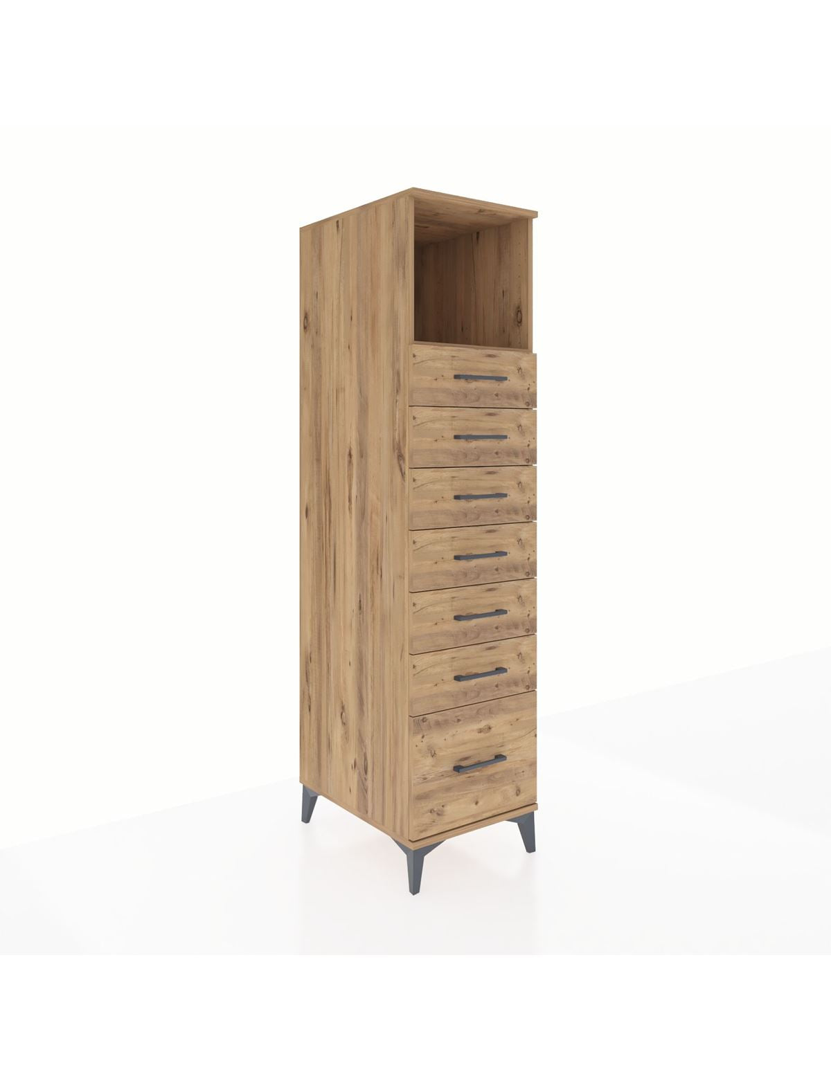 Kronos Dolap Tek Raflı 7 Çekmeceli 44x59x182 Çam-Çam