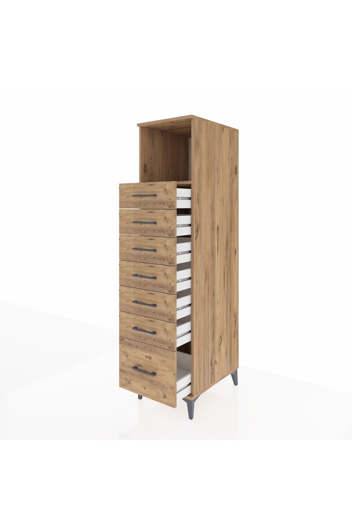 Kronos Dolap Tek Raflı 7 Çekmeceli 44x59x182 Çam-Çam