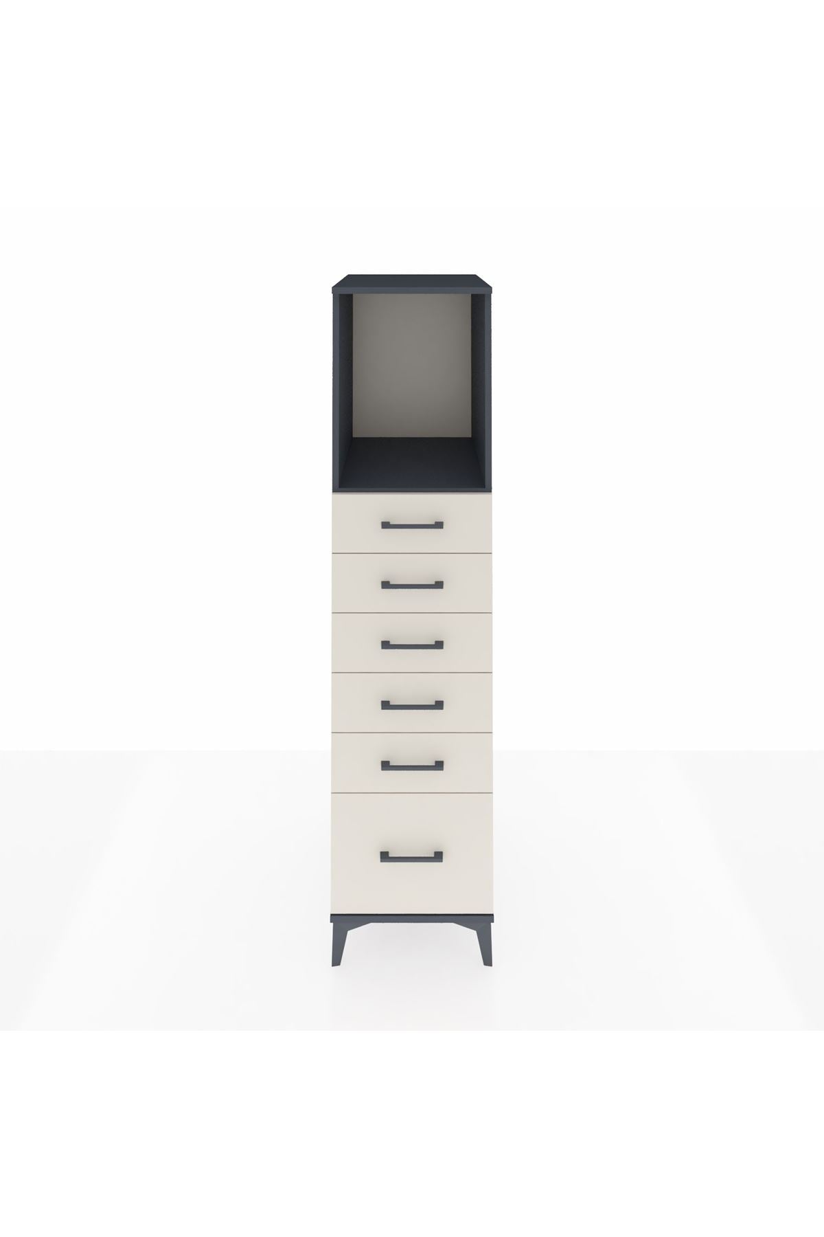 Kronos Dolap Tek Raflı 6 Çekmeceli 44x59x182 Antrasit-Aytaşı