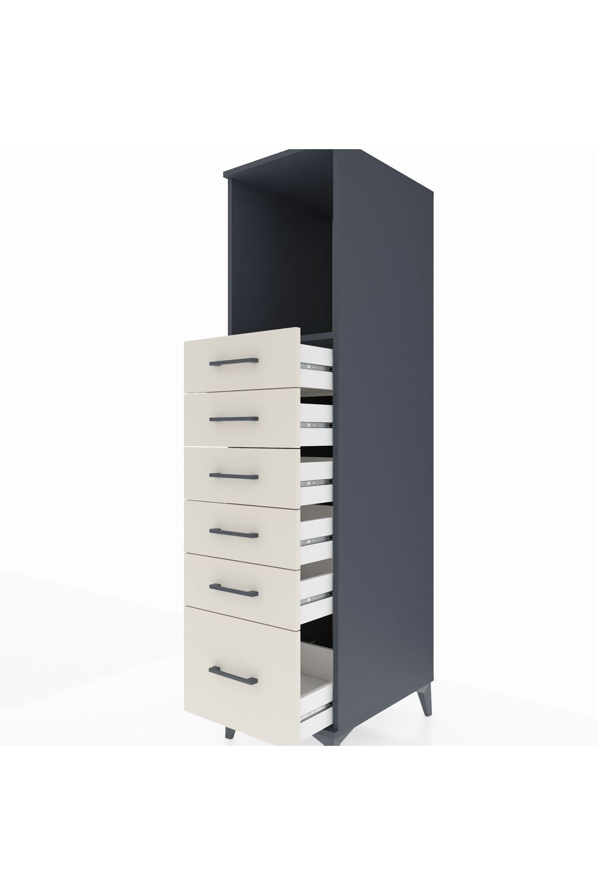 Kronos Dolap Tek Raflı 6 Çekmeceli 44x59x182 Antrasit-Aytaşı