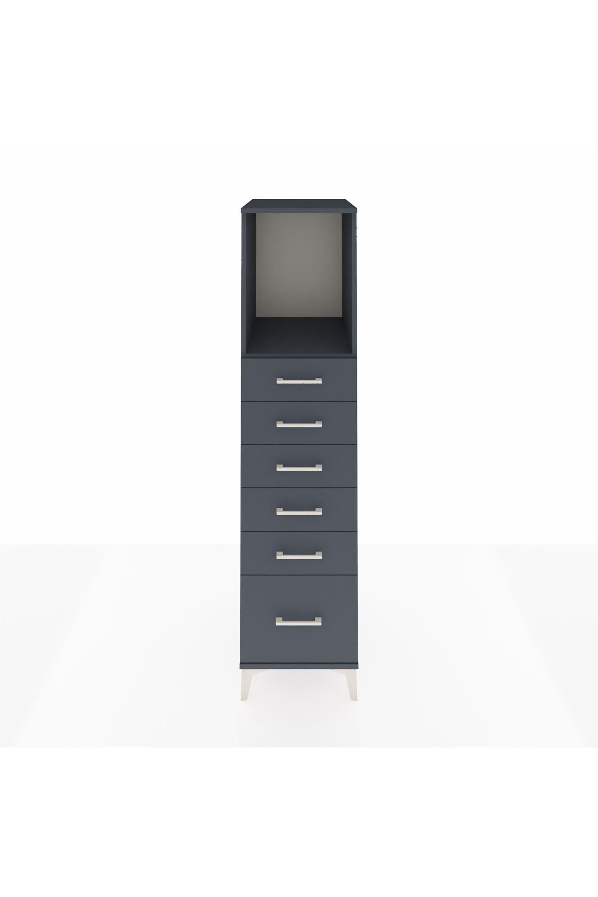 Kronos Dolap Tek Raflı 6 Çekmeceli 44x59x182 Antrasit-Antrasit