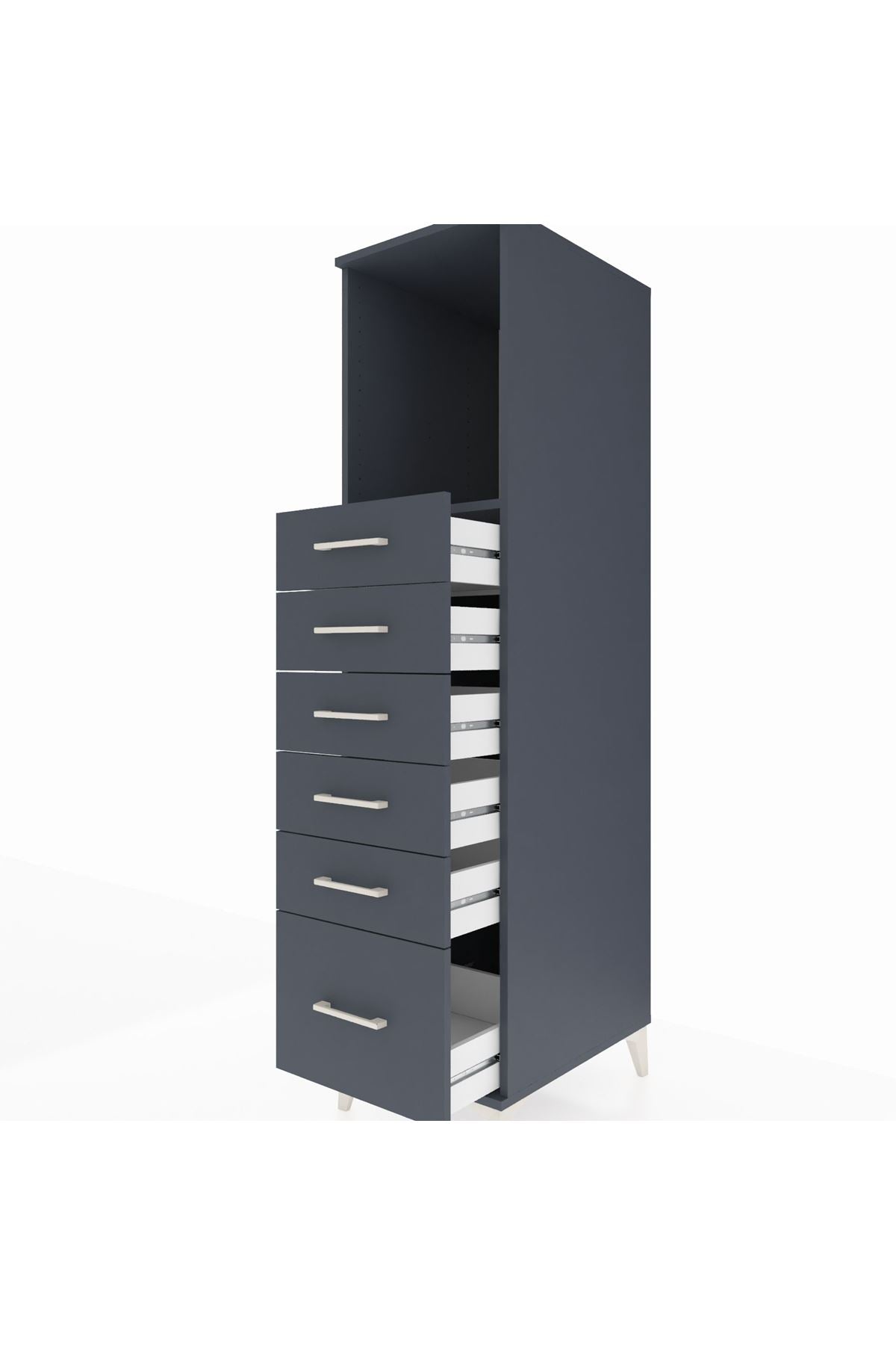 Kronos Dolap Tek Raflı 6 Çekmeceli 44x59x182 Antrasit-Antrasit