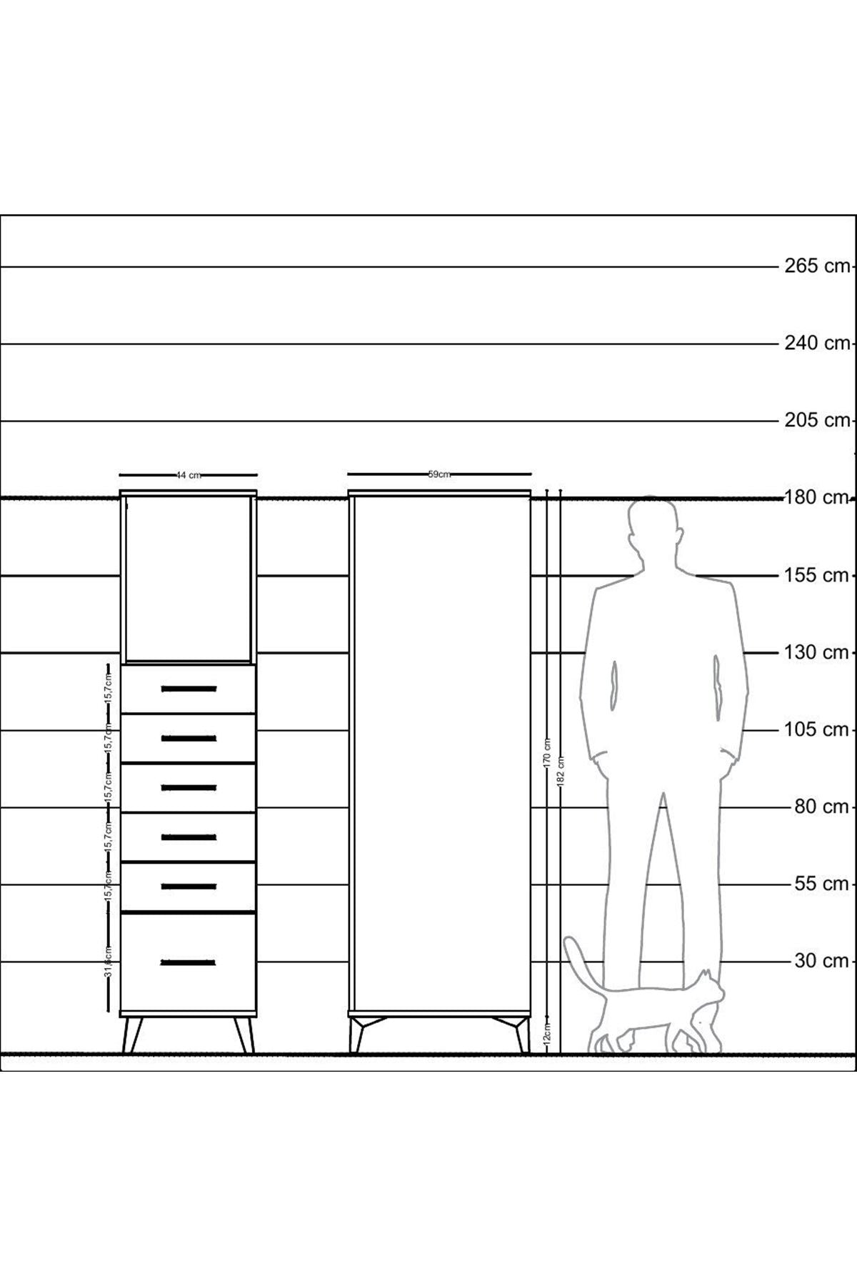 Kronos Dolap Tek Raflı 6 Çekmeceli 44x59x182 Çam-Çam
