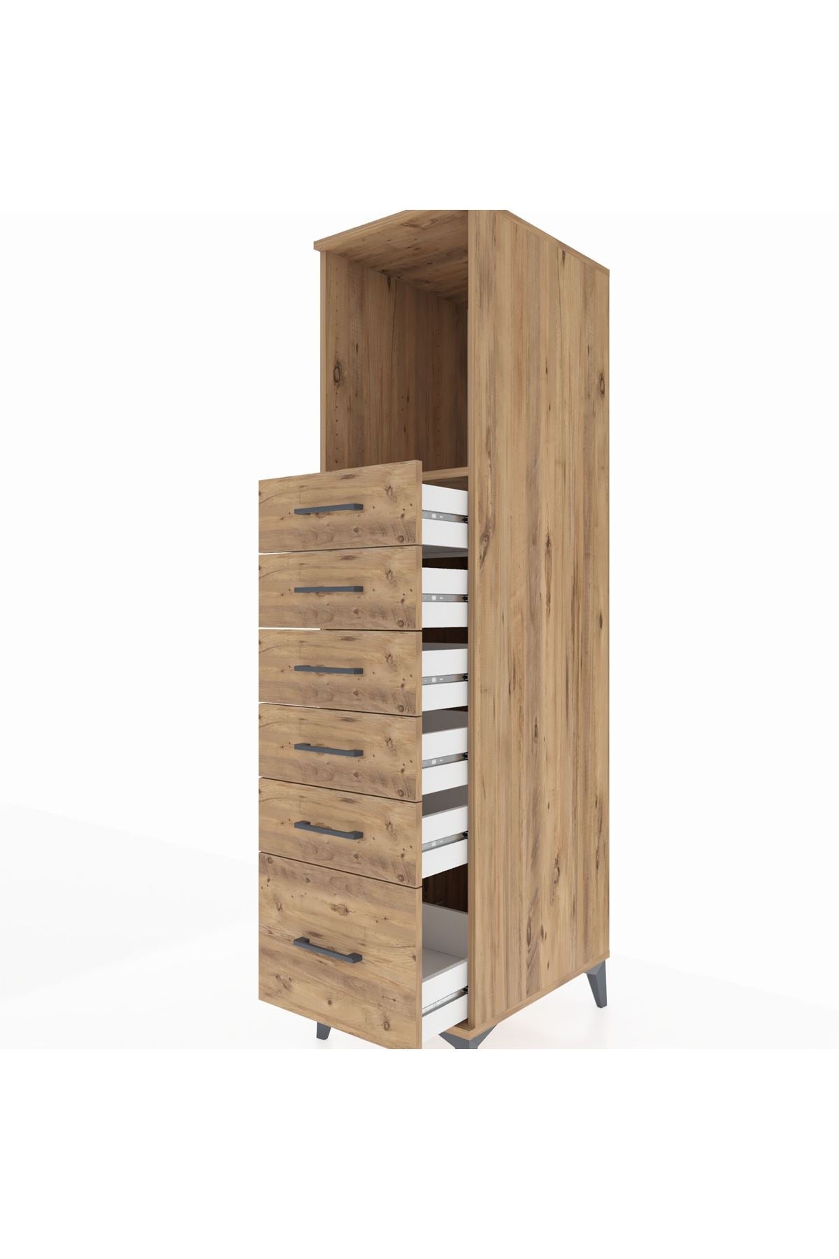 Kronos Dolap Tek Raflı 6 Çekmeceli 44x59x182 Çam-Çam