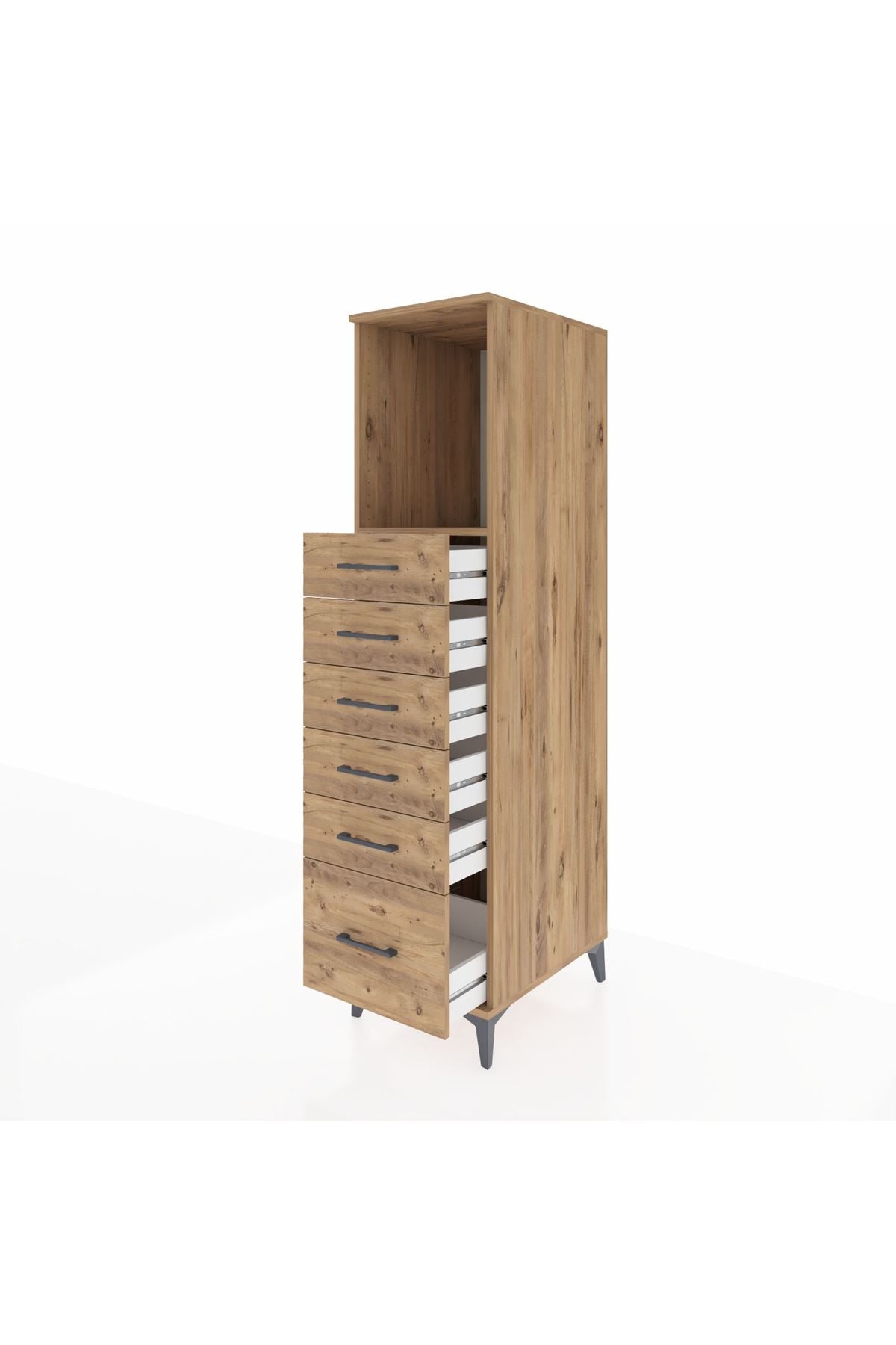 Kronos Dolap Tek Raflı 6 Çekmeceli 44x59x182 Çam-Çam