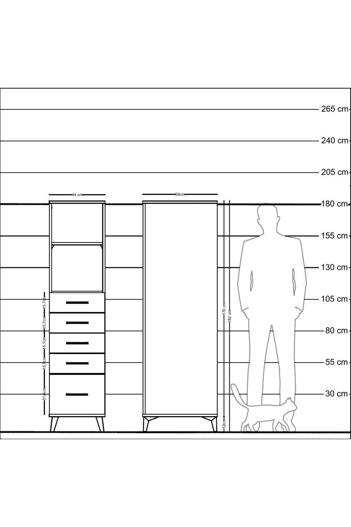 Kronos Dolap 2 Raflı 5 Çekmeceli 44x59x182 - S88M040V2C