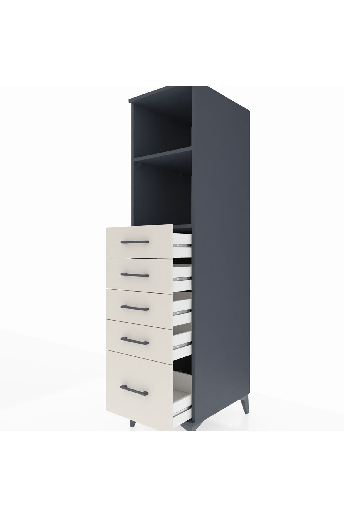 Kronos Dolap 2 Raflı 5 Çekmeceli 44x59x182 Antrasit-Aytaşı