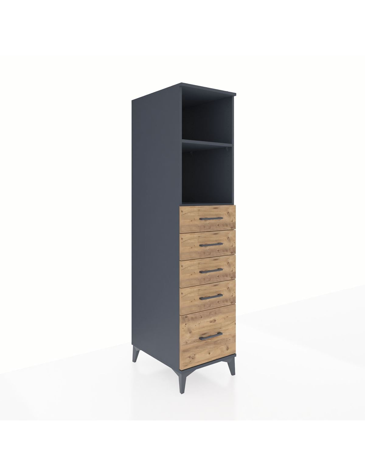 Kronos Dolap 2 Raflı 5 Çekmeceli 44x59x182 Antrasit-Çam