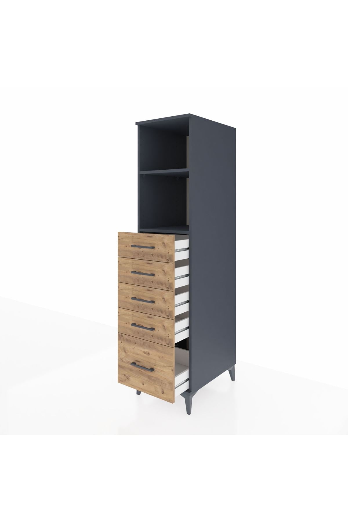 Kronos Dolap 2 Raflı 5 Çekmeceli 44x59x182 Antrasit-Çam