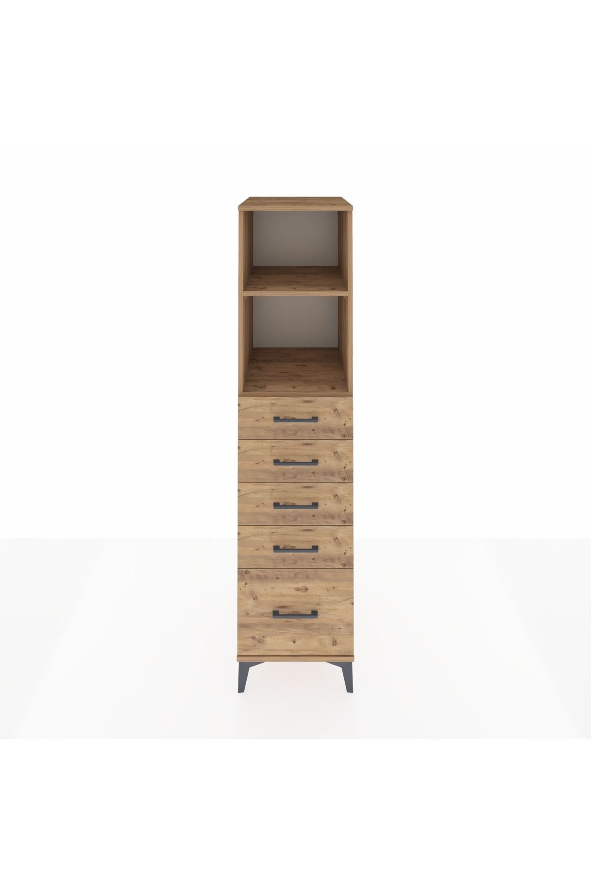 Kronos Dolap 2 Raflı 5 Çekmeceli 44x59x182 Çam-Çam