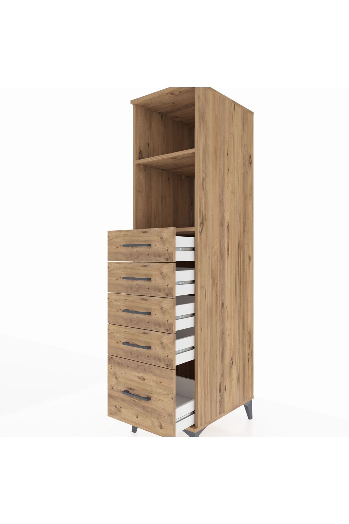 Kronos Dolap 2 Raflı 5 Çekmeceli 44x59x182 Çam-Çam