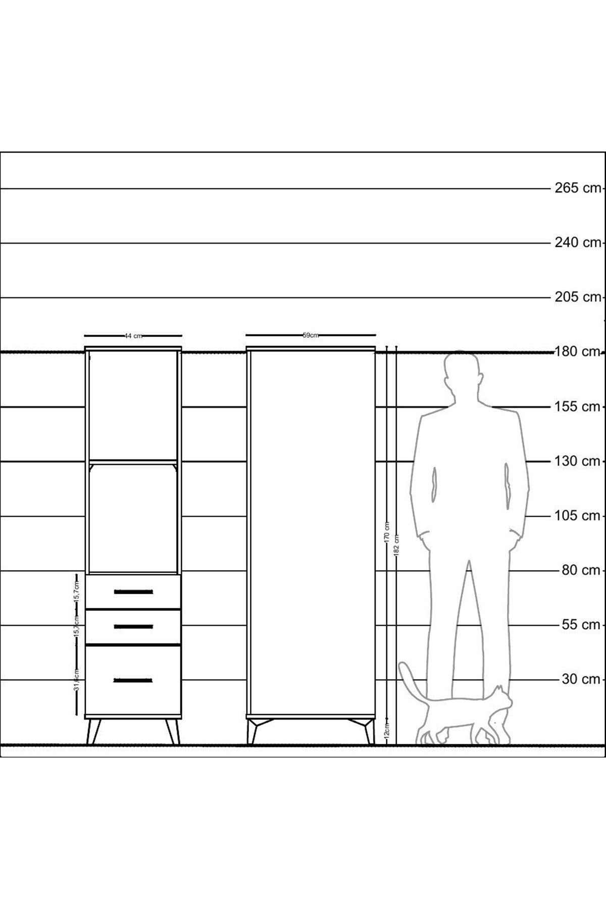 Kronos Dolap 2 Raflı 3 Çekmeceli 44x59x182 - S88M042V8C