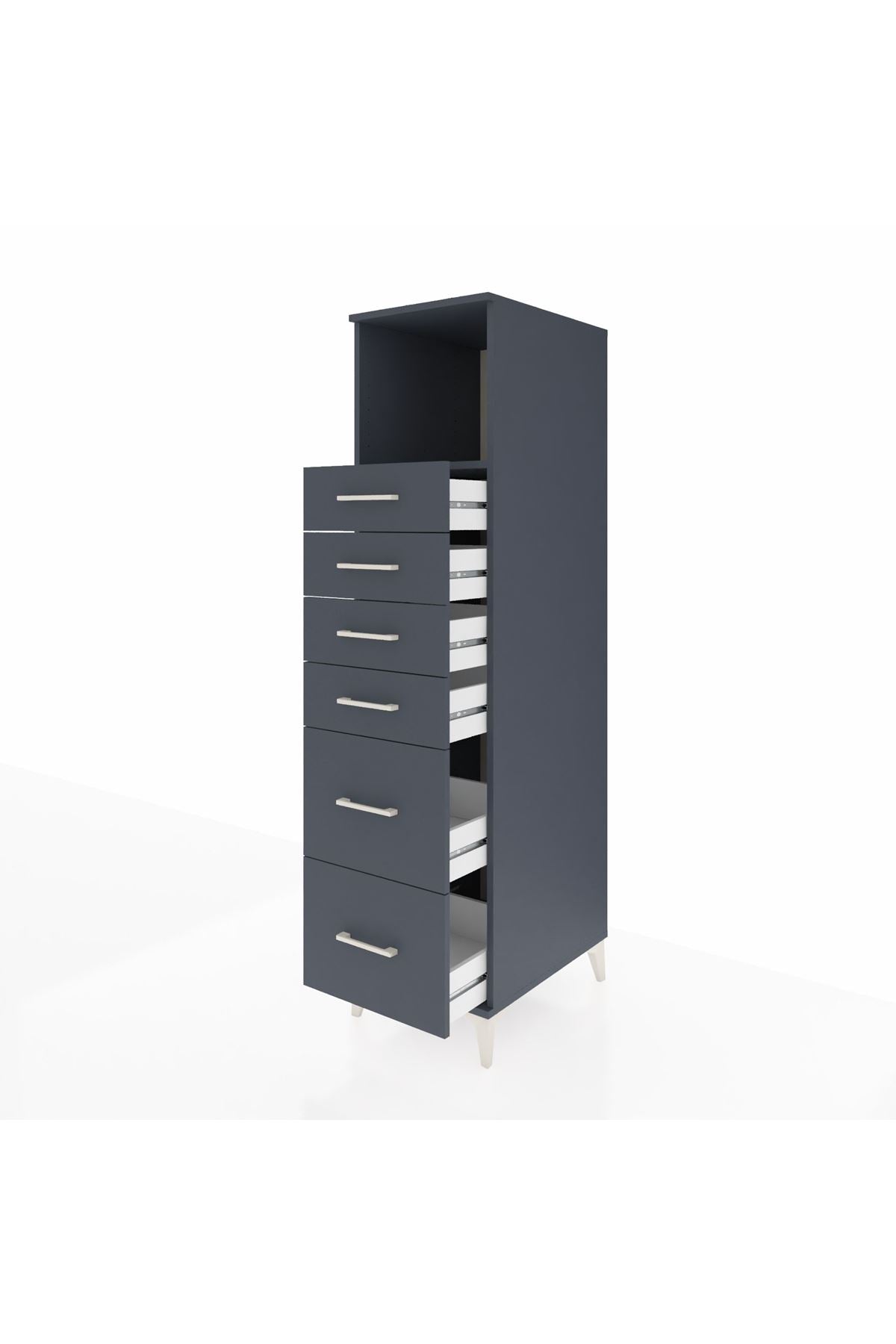 Kronos Dolap Tek Raflı 6 Çekmeceli 44x59x182 Antrasit-Antrasit