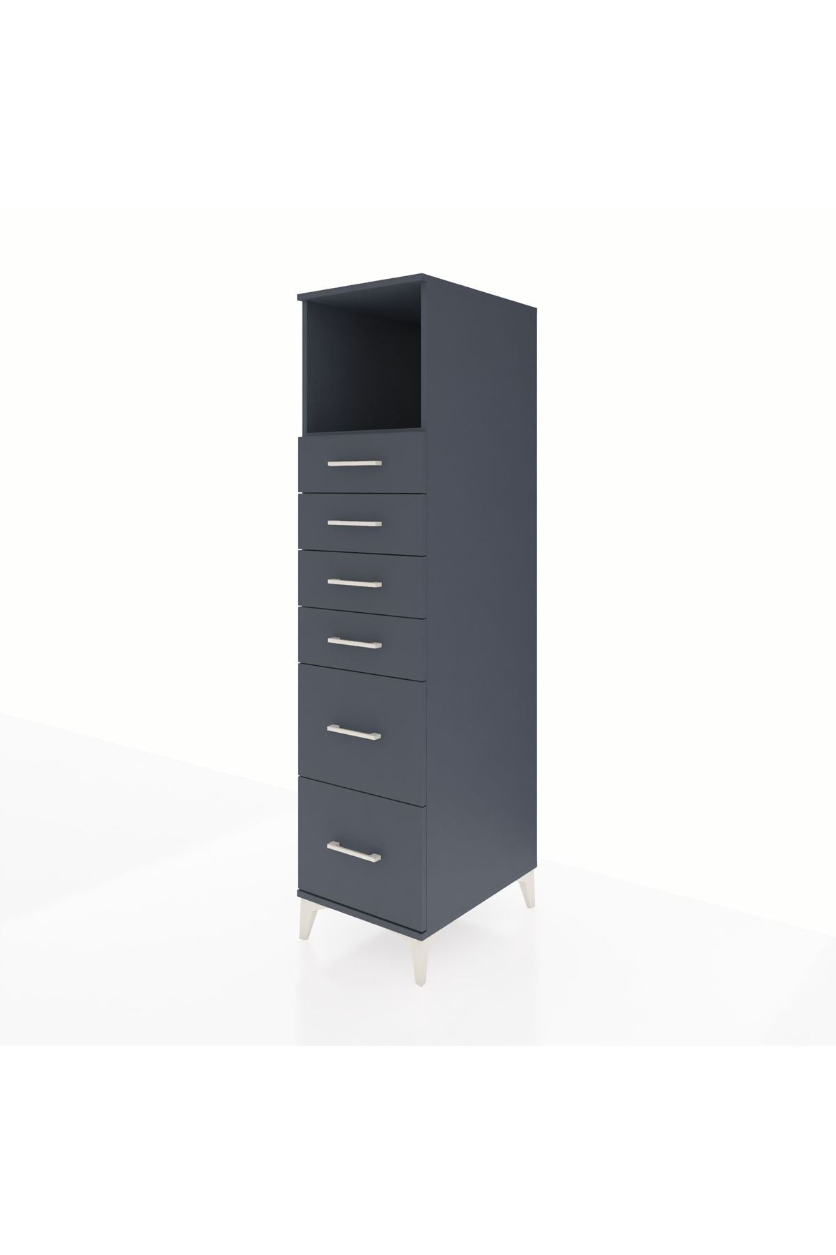 Kronos Dolap Tek Raflı 6 Çekmeceli 44x59x182 Antrasit-Antrasit