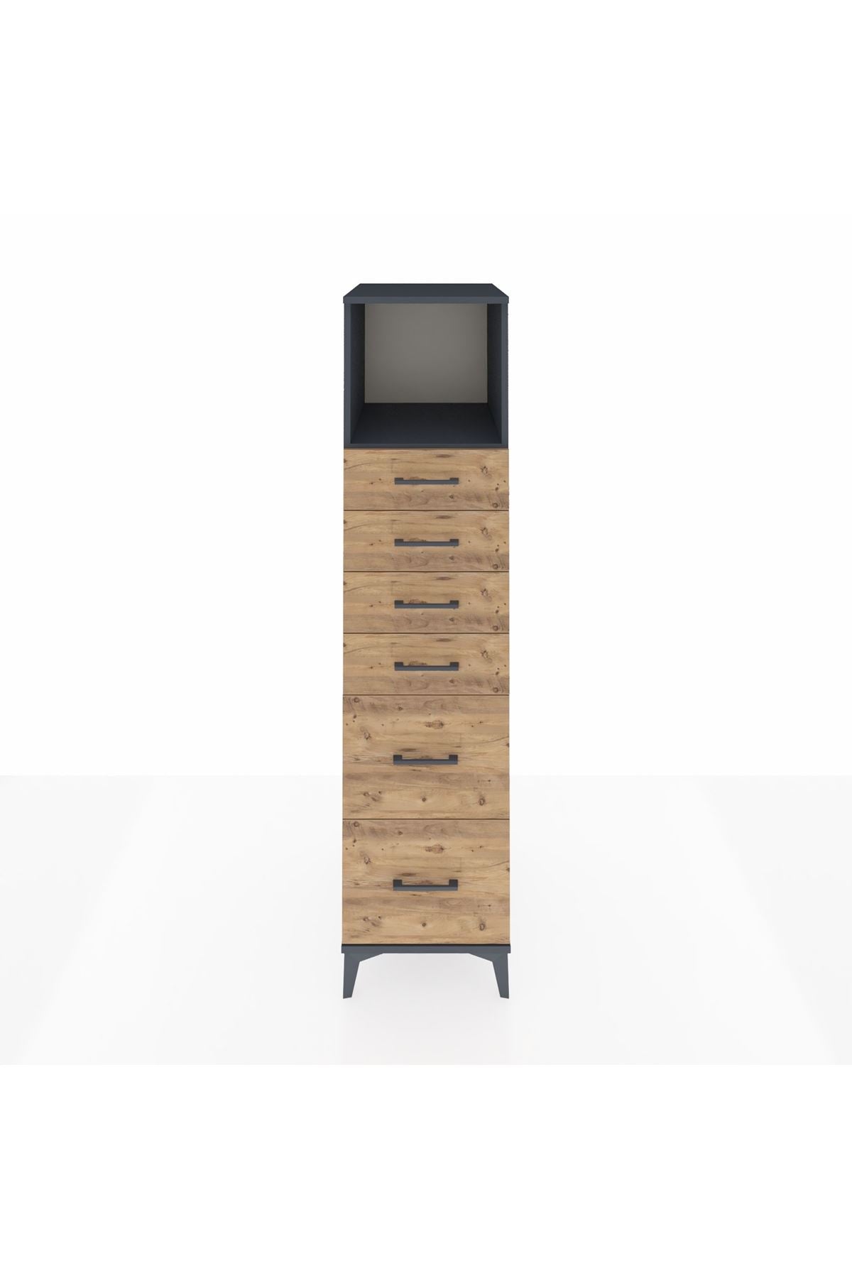 Kronos Dolap Tek Raflı 6 Çekmeceli 44x59x182 Antrasit-Çam