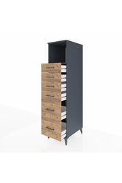 Kronos Dolap Tek Raflı 6 Çekmeceli 44x59x182 Antrasit-Çam