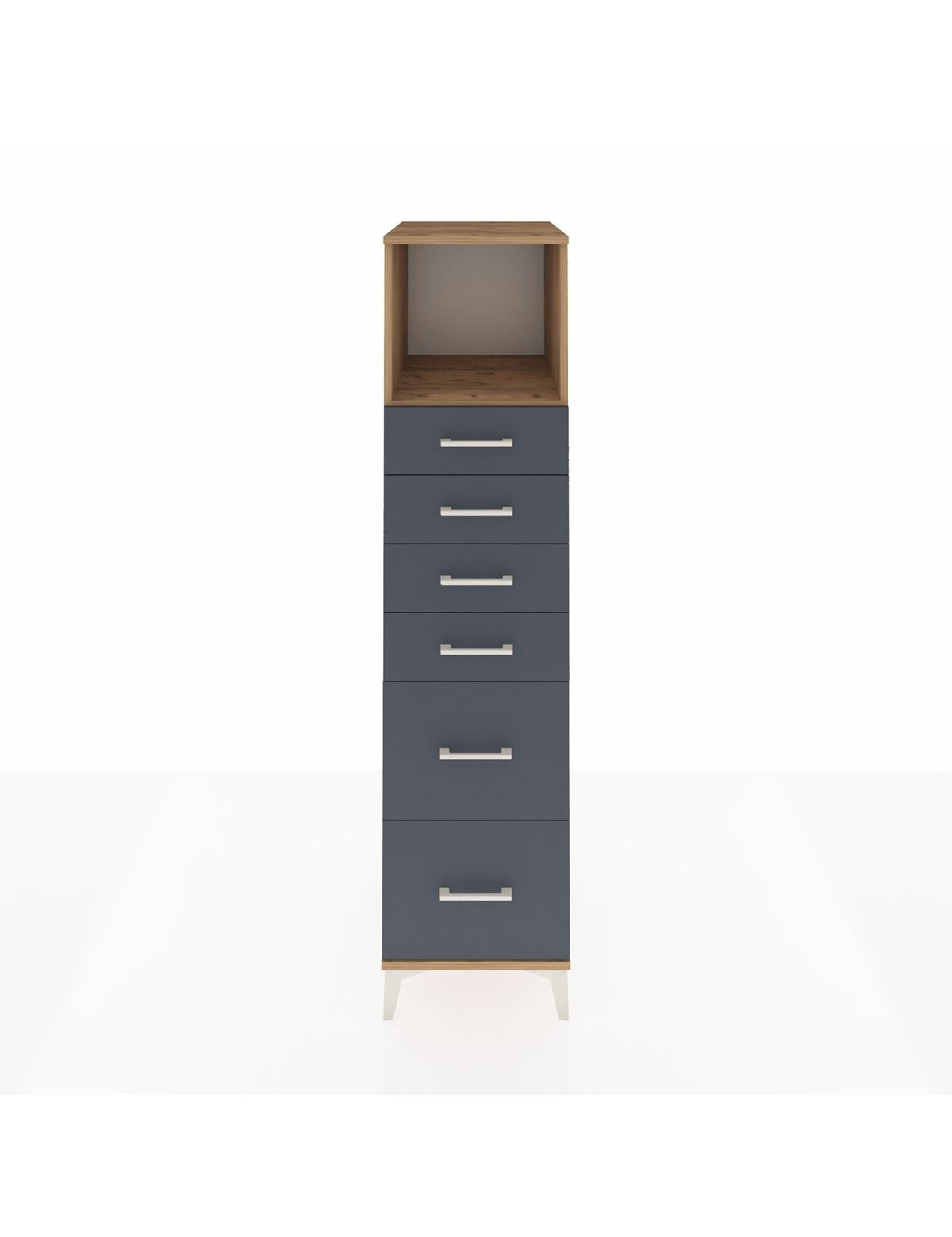 Kronos Dolap Tek Raflı 6 Çekmeceli 44x59x182 Çam-Antrasit