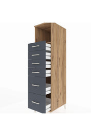 Kronos Dolap Tek Raflı 6 Çekmeceli 44x59x182 Çam-Antrasit