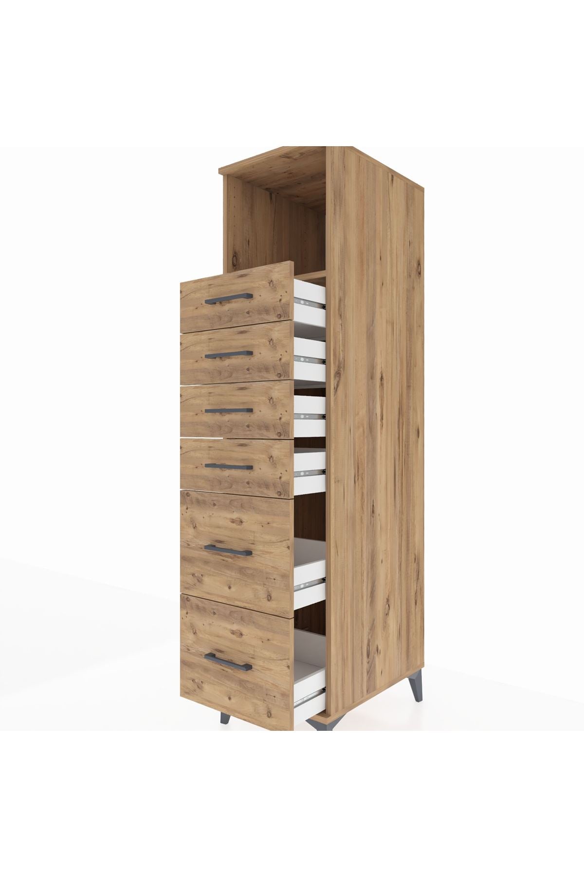 Kronos Dolap Tek Raflı 6 Çekmeceli 44x59x182 Çam-Çam