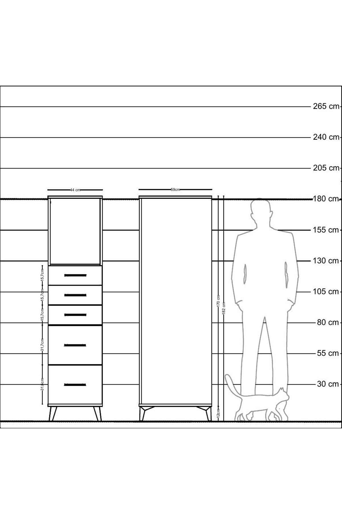 Kronos Dolap Tek Raflı 5 Çekmeceli 44x59x182 Aytaşı-Antrasit