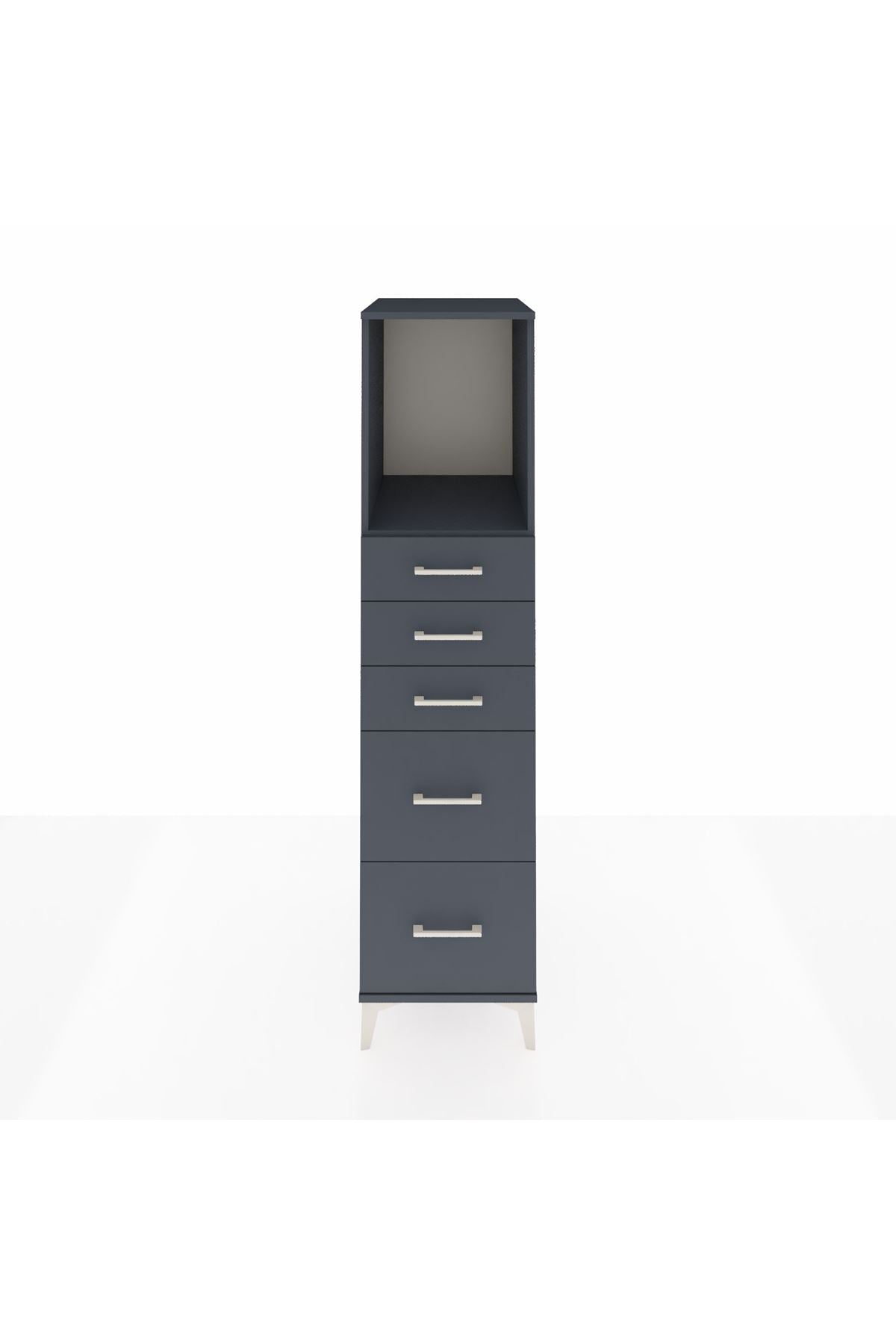 Kronos Dolap Tek Raflı 5 Çekmeceli 44x59x182 Antrasit-Antrasit