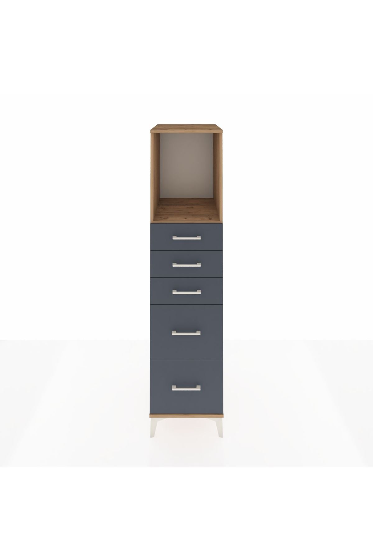 Kronos Dolap Tek Raflı 5 Çekmeceli 44x59x182 Çam-Antrasit