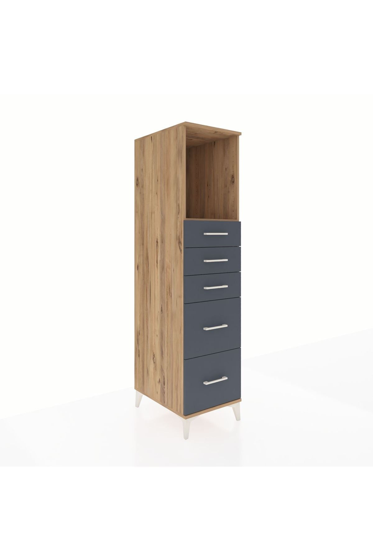 Kronos Dolap Tek Raflı 5 Çekmeceli 44x59x182 Çam-Antrasit