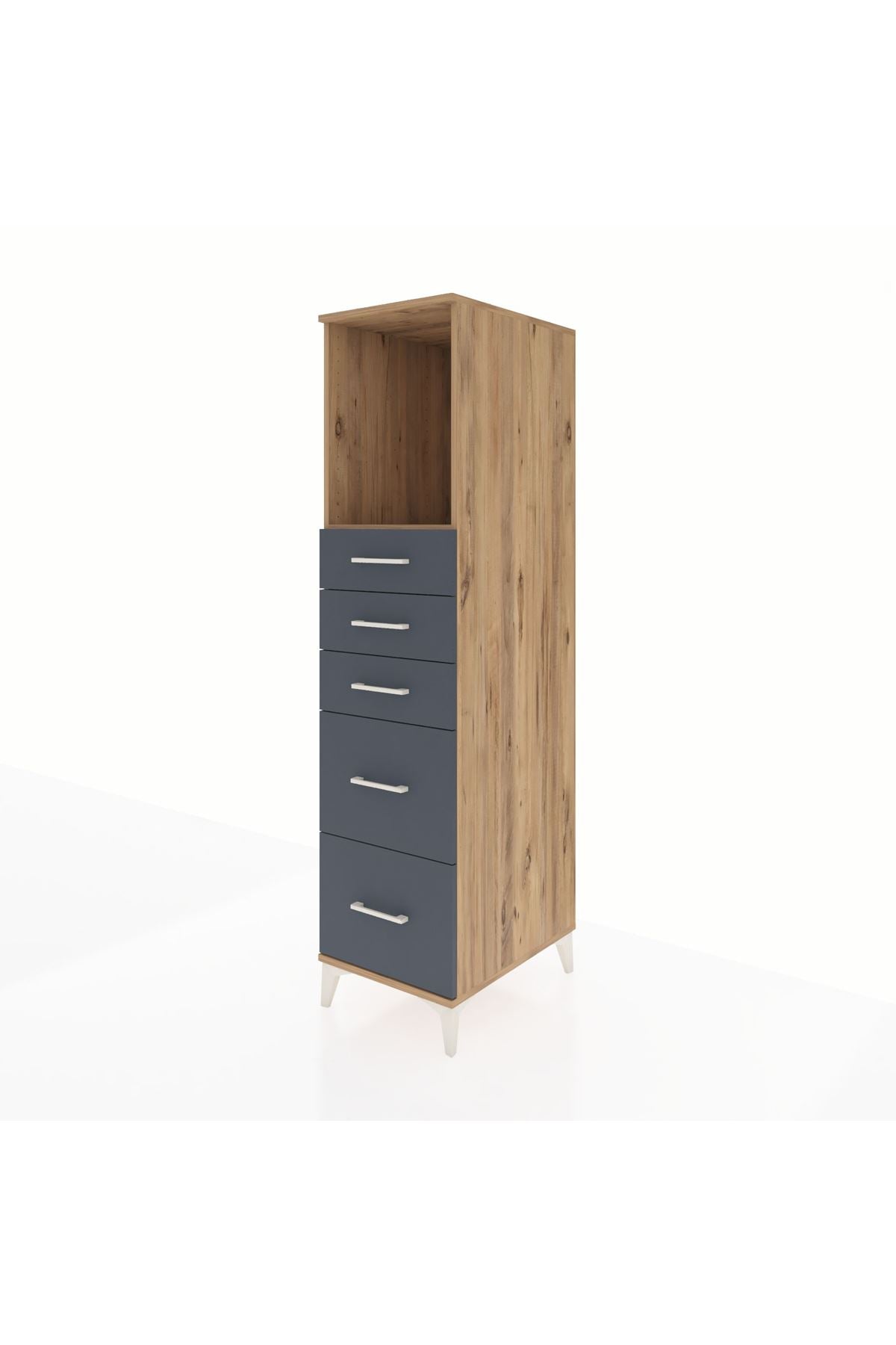 Kronos Dolap Tek Raflı 5 Çekmeceli 44x59x182 Çam-Antrasit