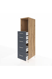 Kronos Dolap Tek Raflı 5 Çekmeceli 44x59x182 Çam-Antrasit