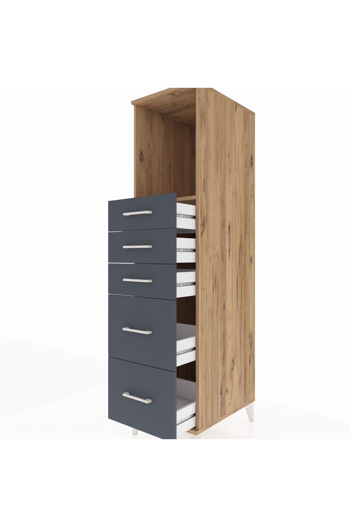 Kronos Dolap Tek Raflı 5 Çekmeceli 44x59x182 Çam-Antrasit