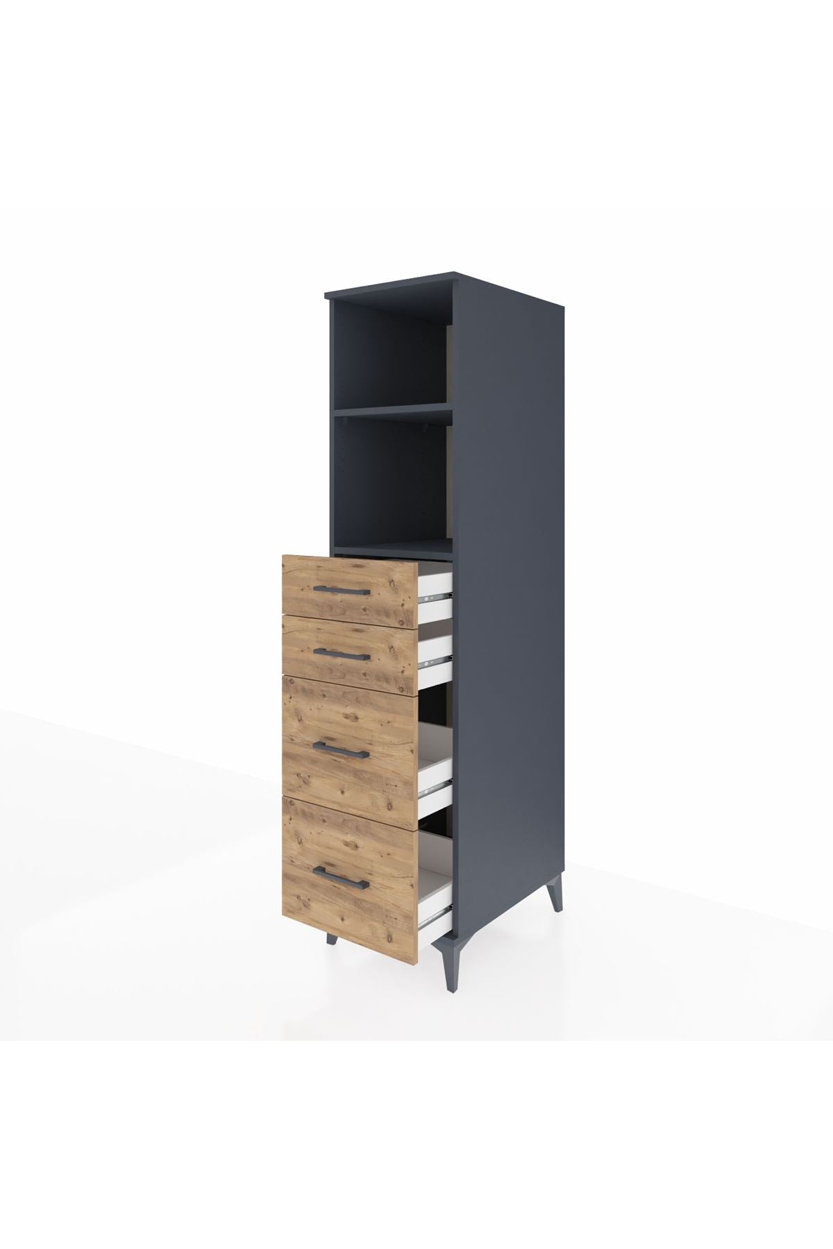 Kronos Dolap 2 Raflı 4 Çekmeceli 44x59x182 Antrasit-Çam