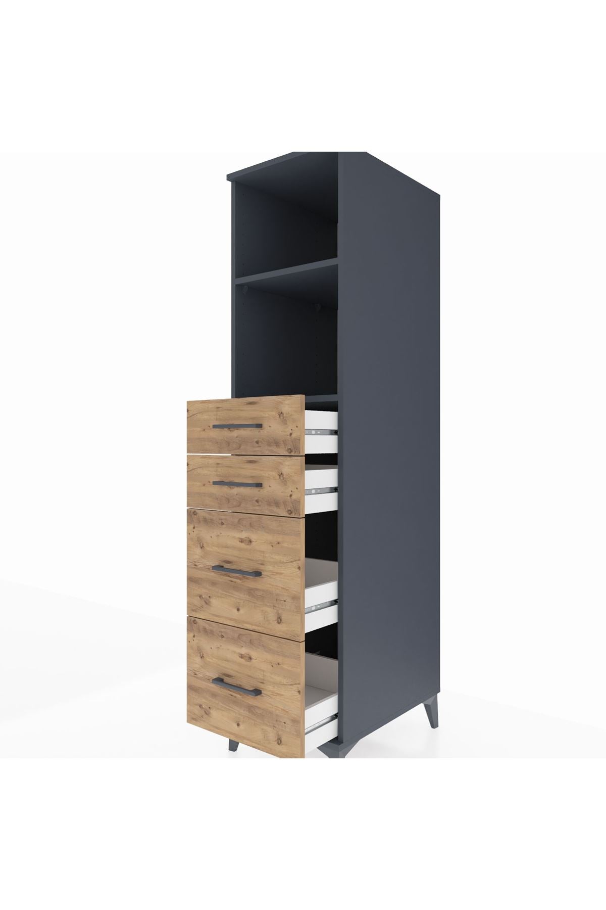 Kronos Dolap 2 Raflı 4 Çekmeceli 44x59x182 Antrasit-Çam