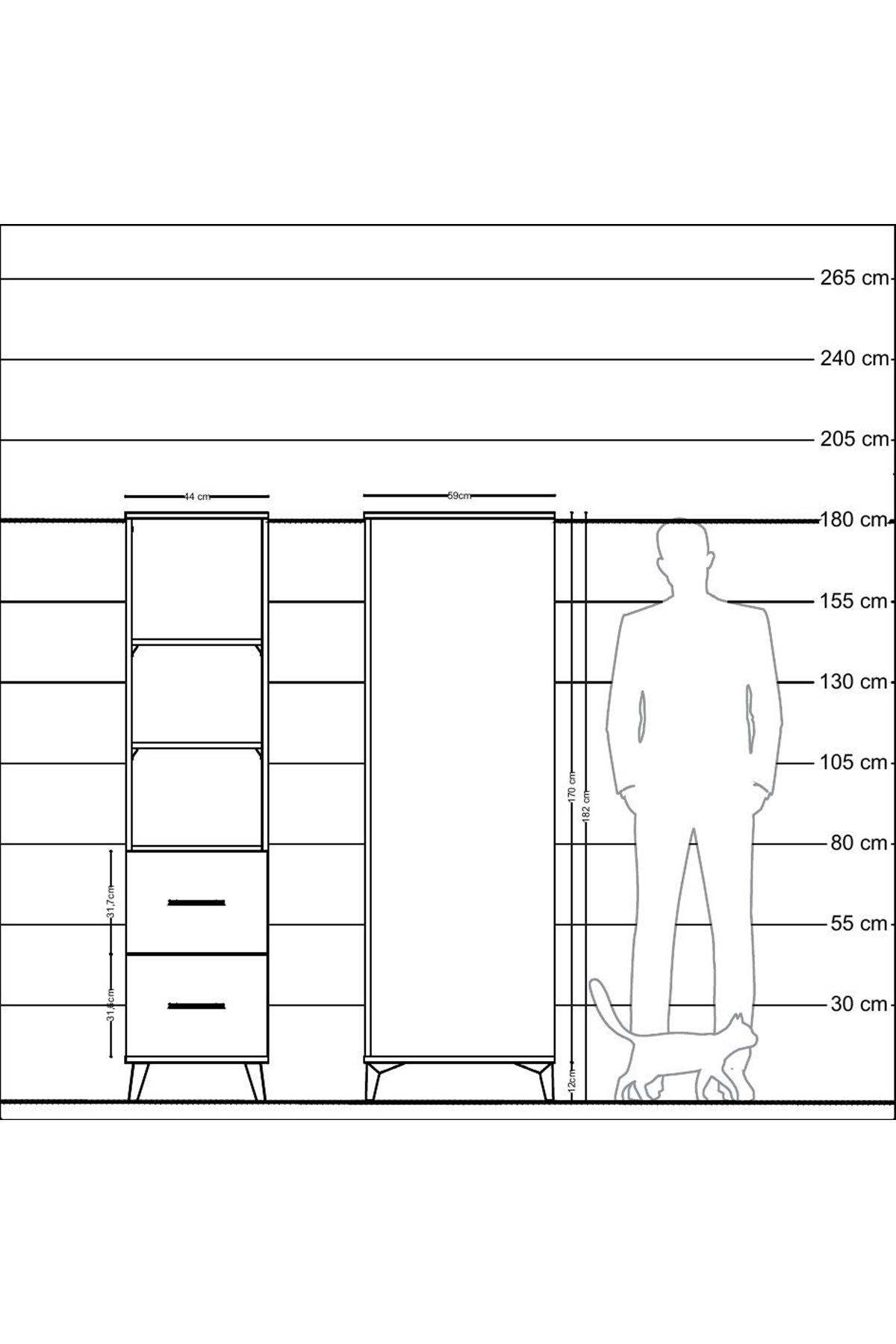 Kronos Dolap 3 Raflı 2 Çekmeceli 44x59x182 - S88M049V7C