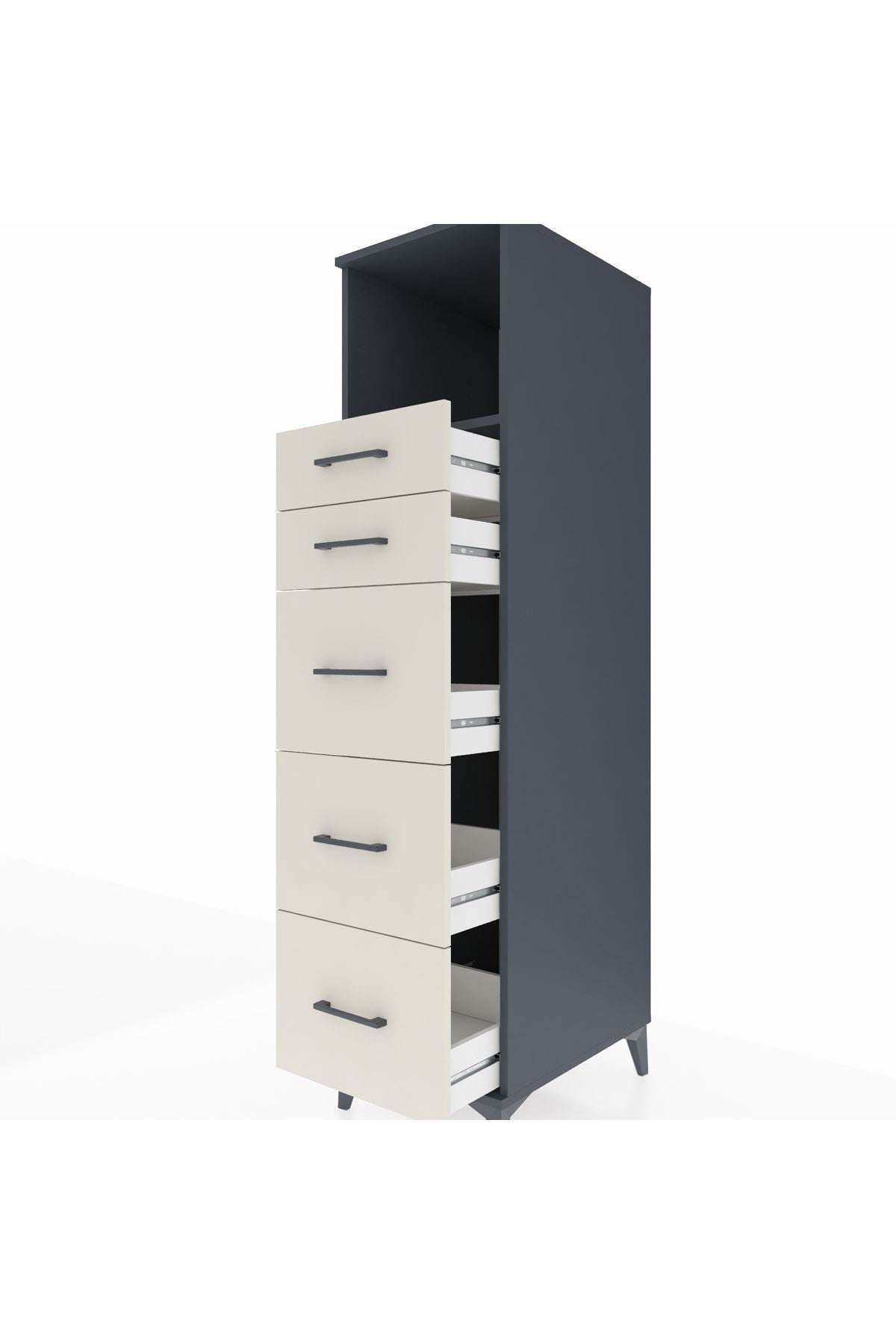 Kronos Dolap Tek Raflı 5 Çekmeceli 44x59x182 Antrasit-Aytaşı