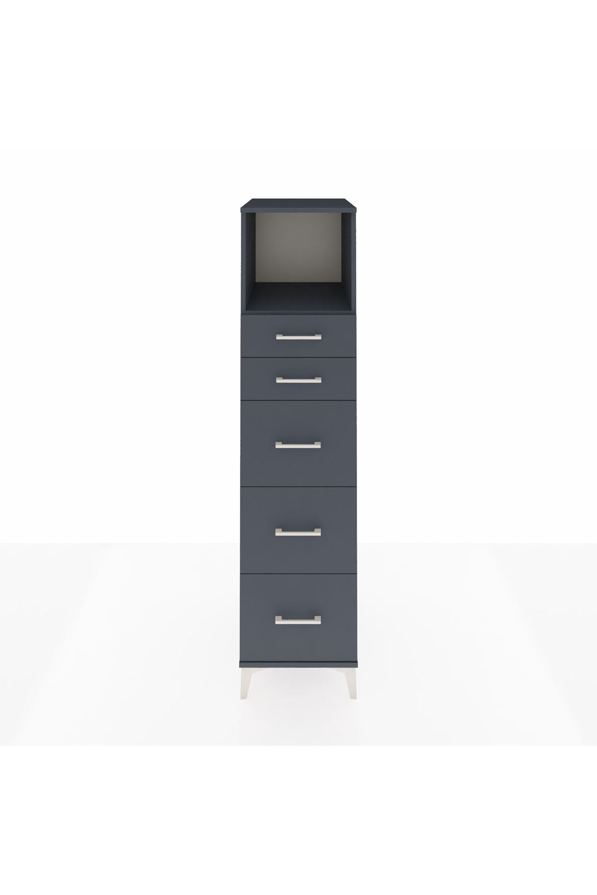 Kronos Dolap Tek Raflı 5 Çekmeceli 44x59x182 Antrasit-Antrasit