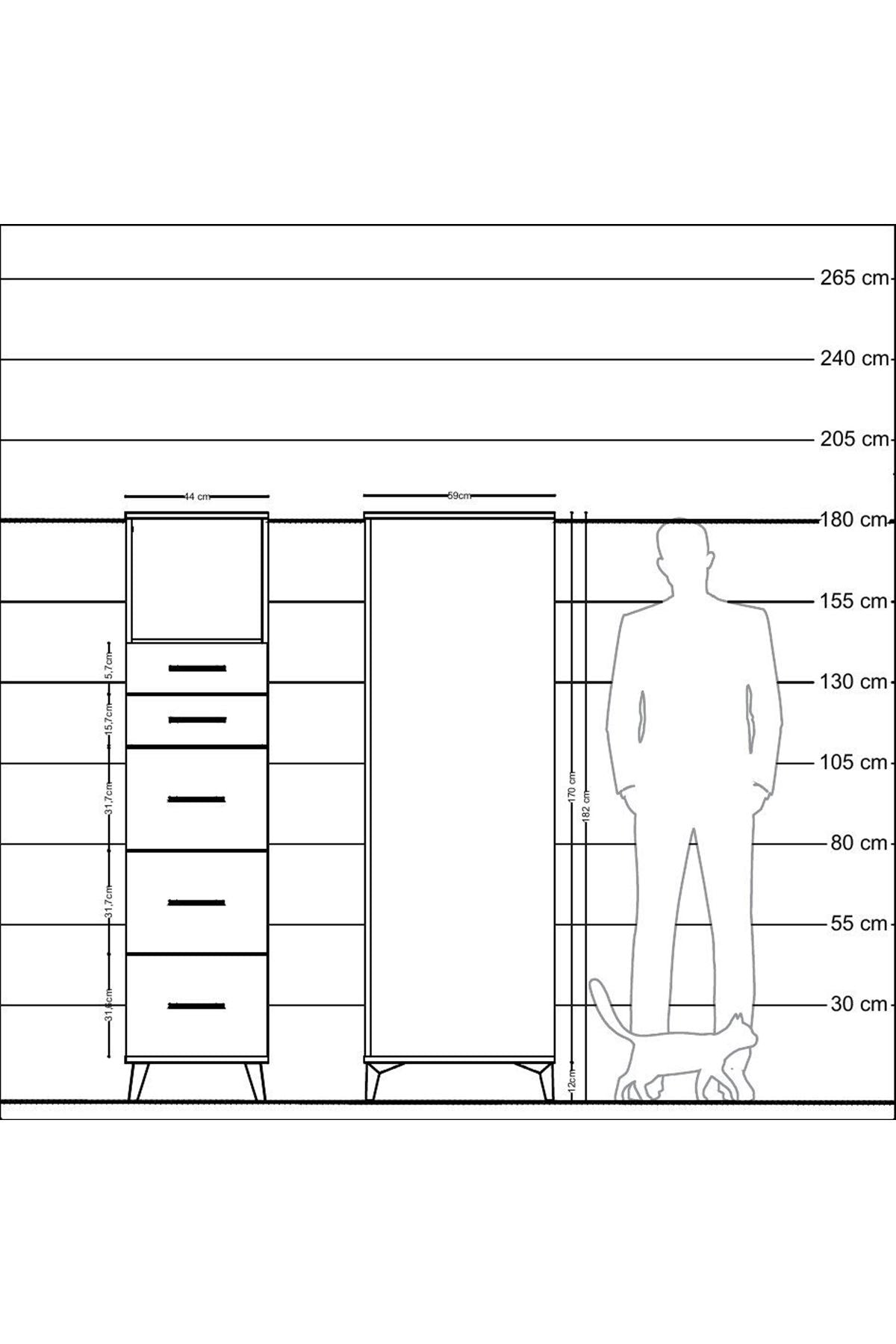 Kronos Dolap Tek Raflı 5 Çekmeceli 44x59x182 Antrasit-Çam