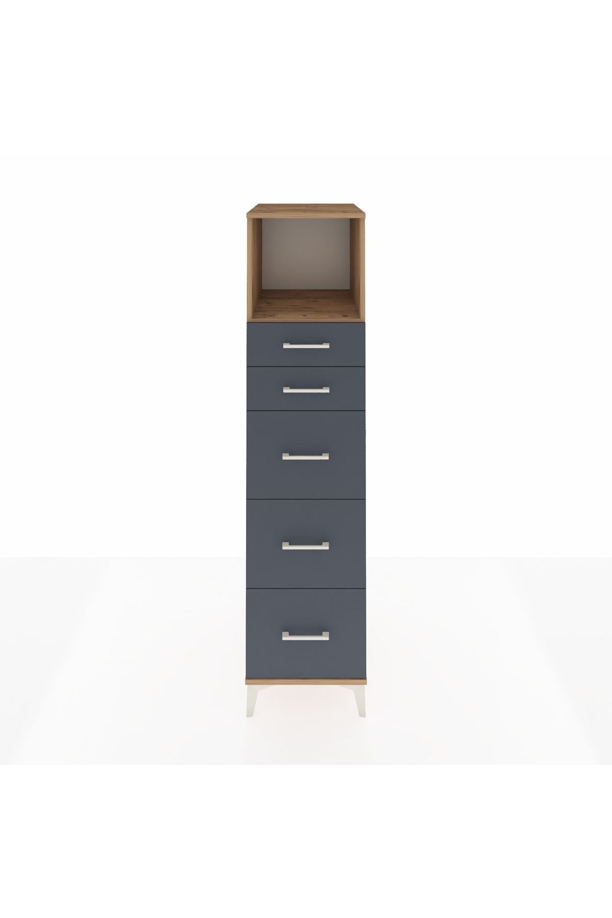 Kronos Dolap Tek Raflı 5 Çekmeceli 44x59x182 Çam-Antrasit