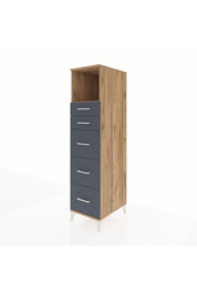 Kronos Dolap Tek Raflı 5 Çekmeceli 44x59x182 Çam-Antrasit