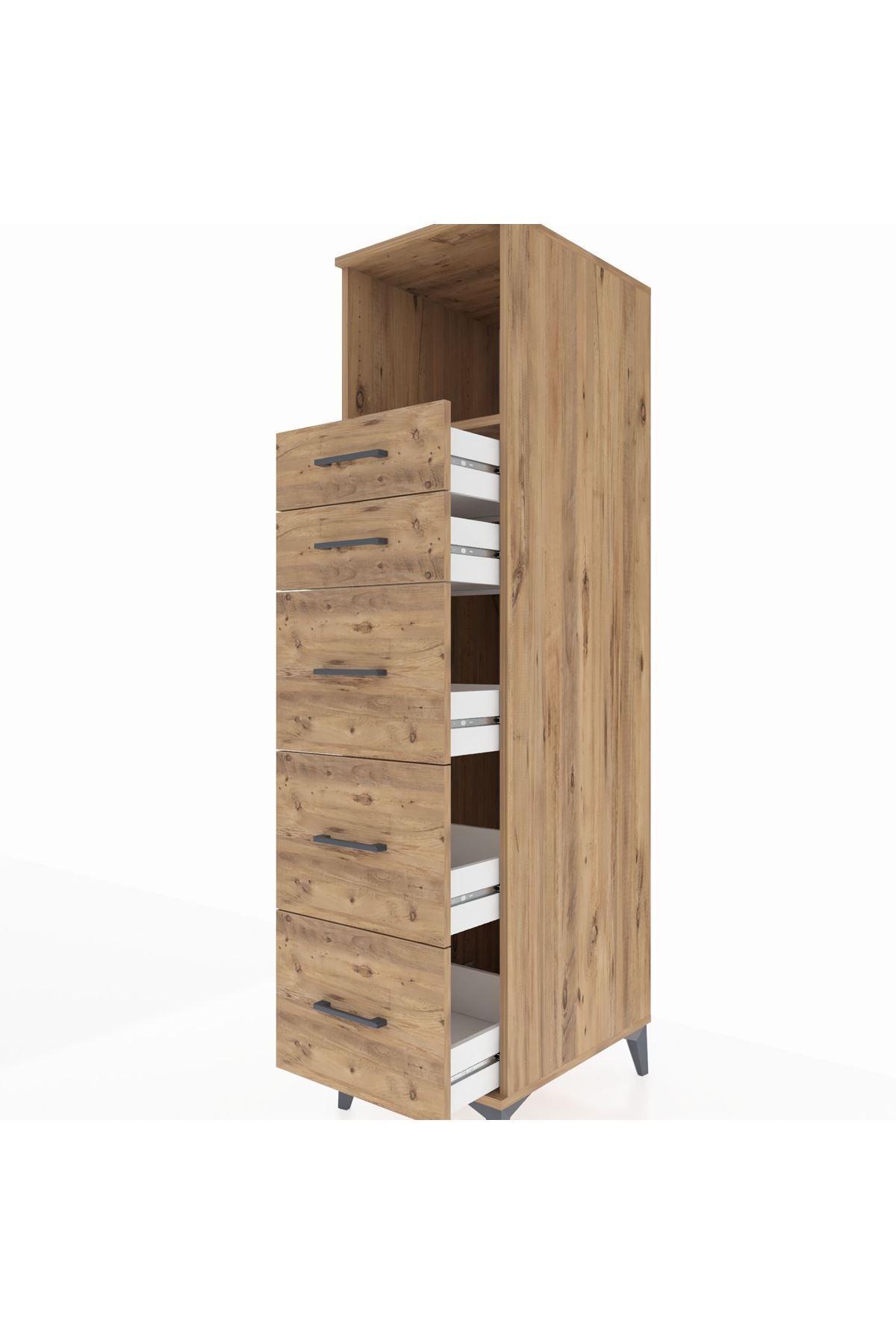 Kronos Dolap Tek Raflı 5 Çekmeceli 44x59x182 Çam-Çam