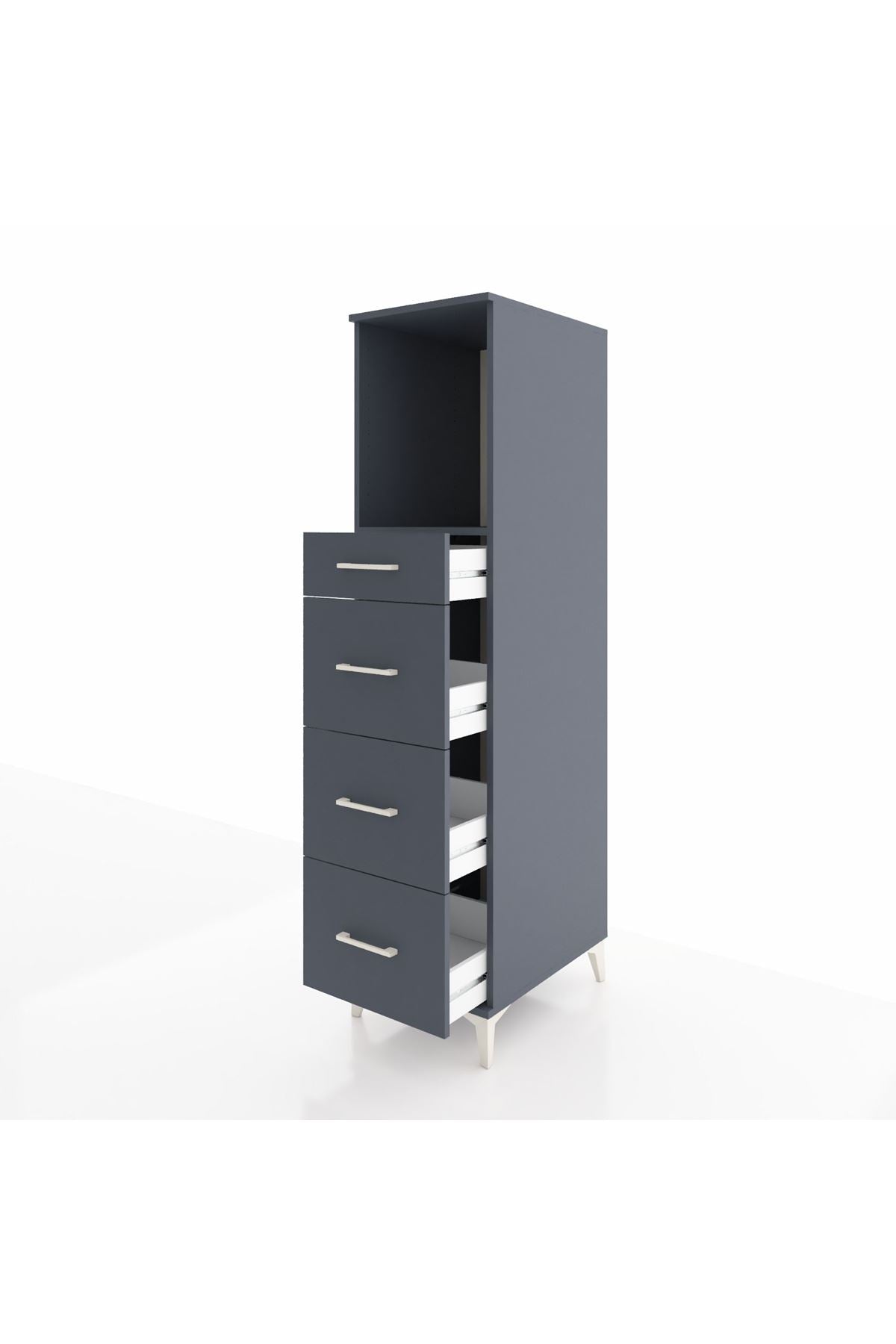 Kronos Dolap Tek Raflı 4 Çekmeceli 44x59x182 Antrasit-Antrasit