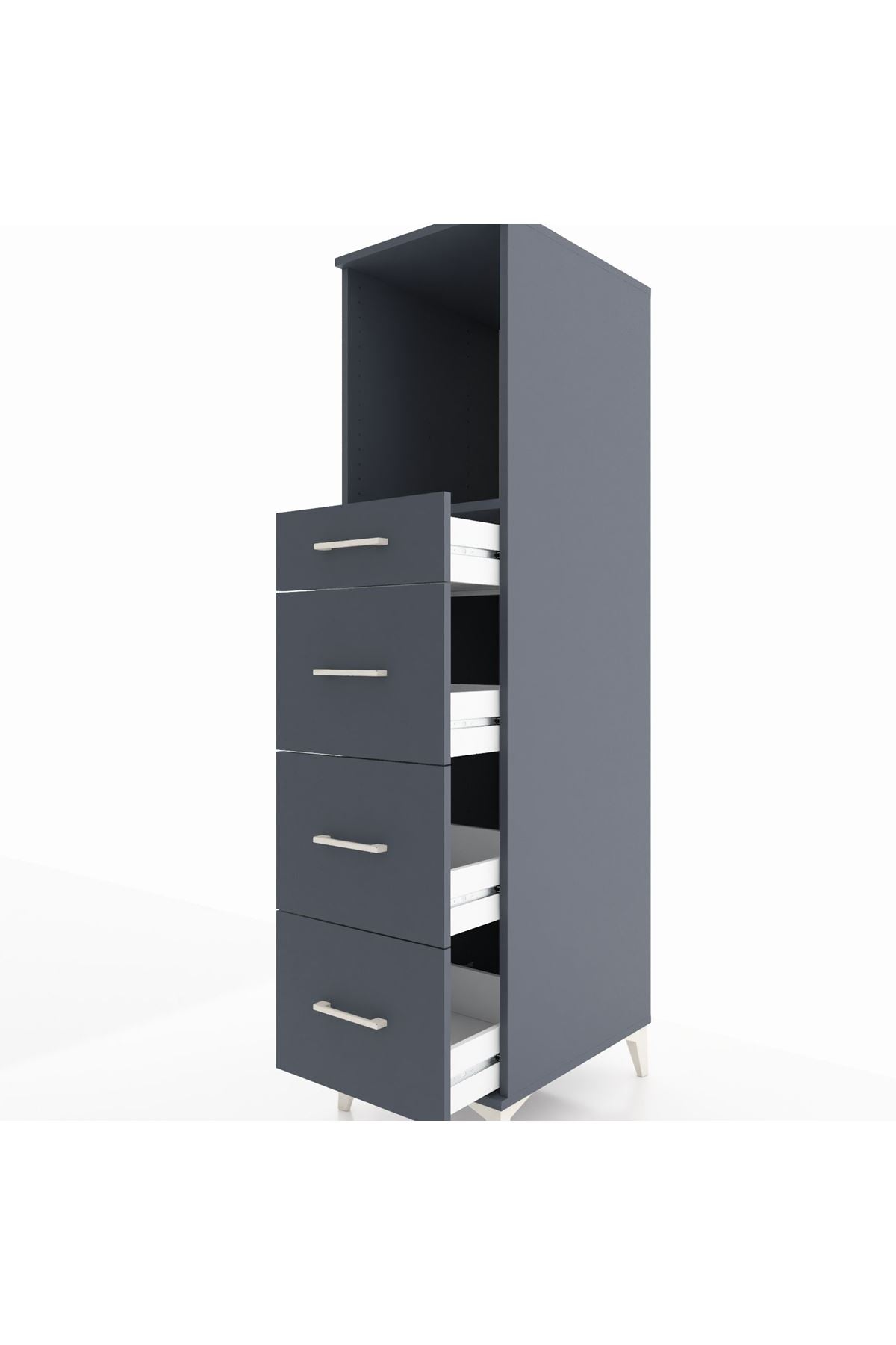 Kronos Dolap Tek Raflı 4 Çekmeceli 44x59x182 Antrasit-Antrasit