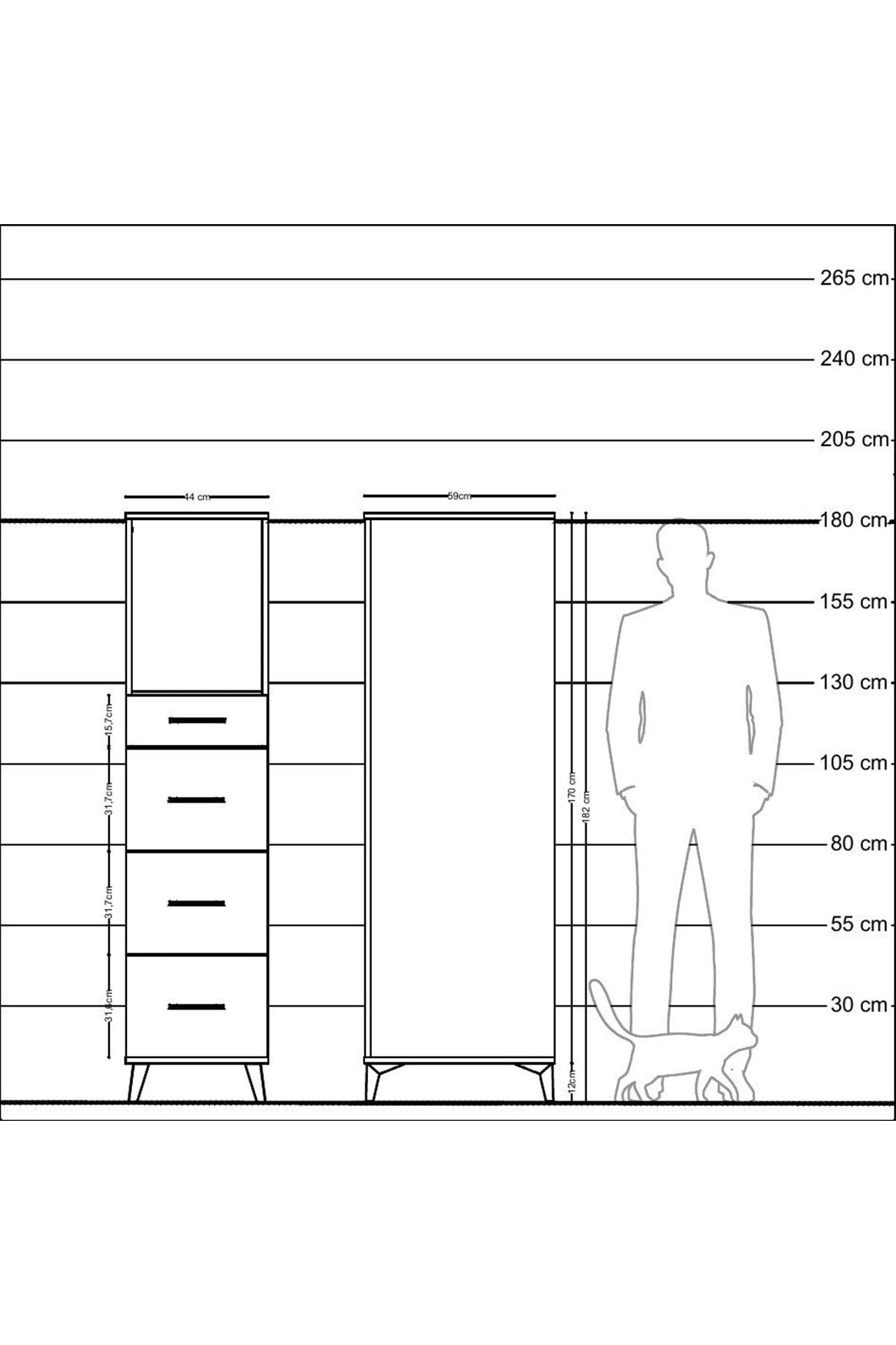 Kronos Dolap Tek Raflı 4 Çekmeceli 44x59x182 Çam-Aytaşı