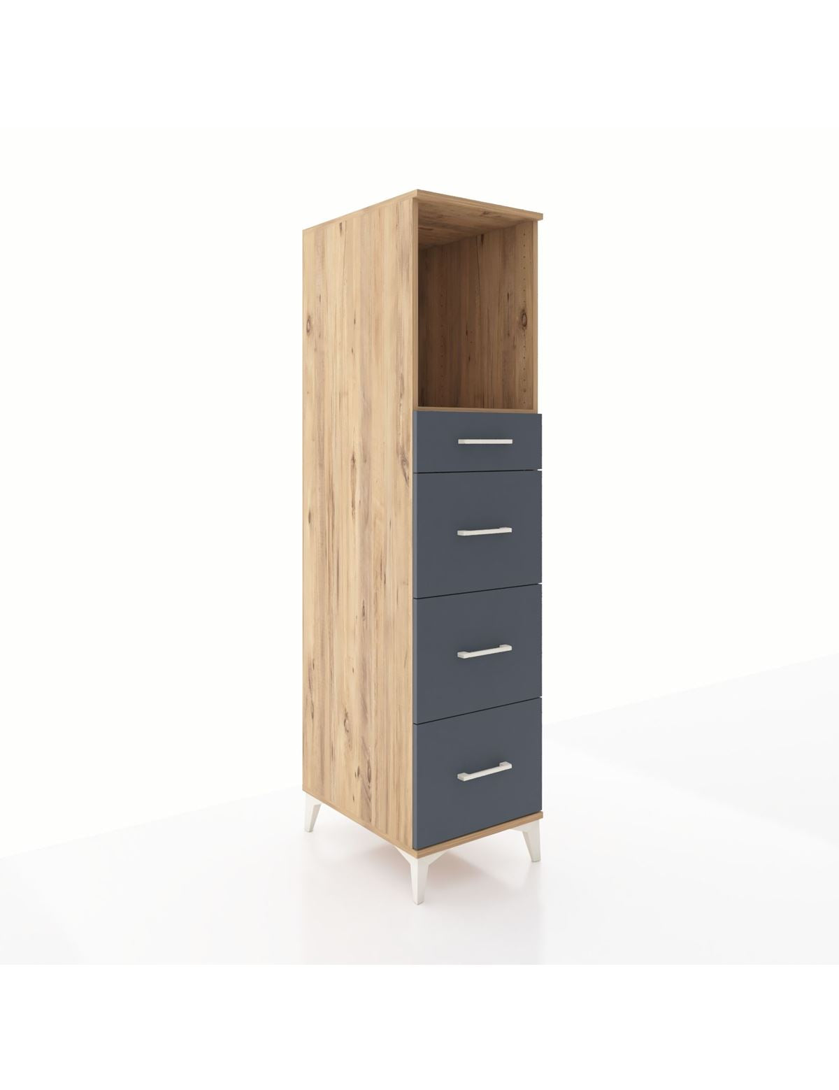 Kronos Dolap Tek Raflı 4 Çekmeceli 44x59x182 Çam-Antrasit