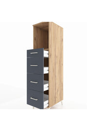 Kronos Dolap Tek Raflı 4 Çekmeceli 44x59x182 Çam-Antrasit