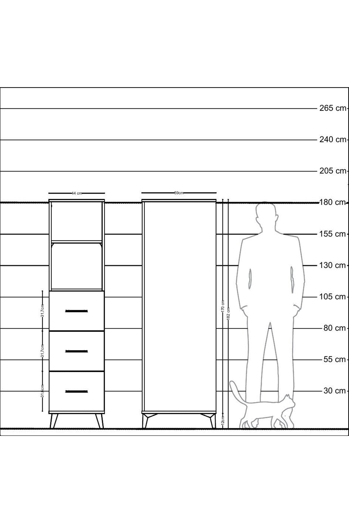 Kronos Dolap 2 Raflı 3 Çekmeceli 44x59x182 Aytaşı-Antrasit
