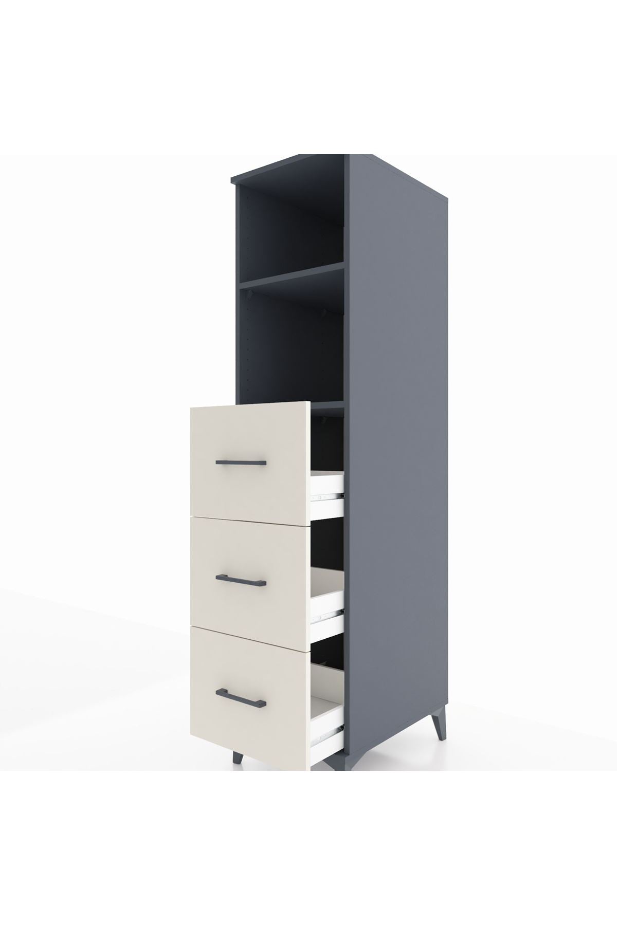 Kronos Dolap 2 Raflı 3 Çekmeceli 44x59x182 Antrasit-Aytaşı