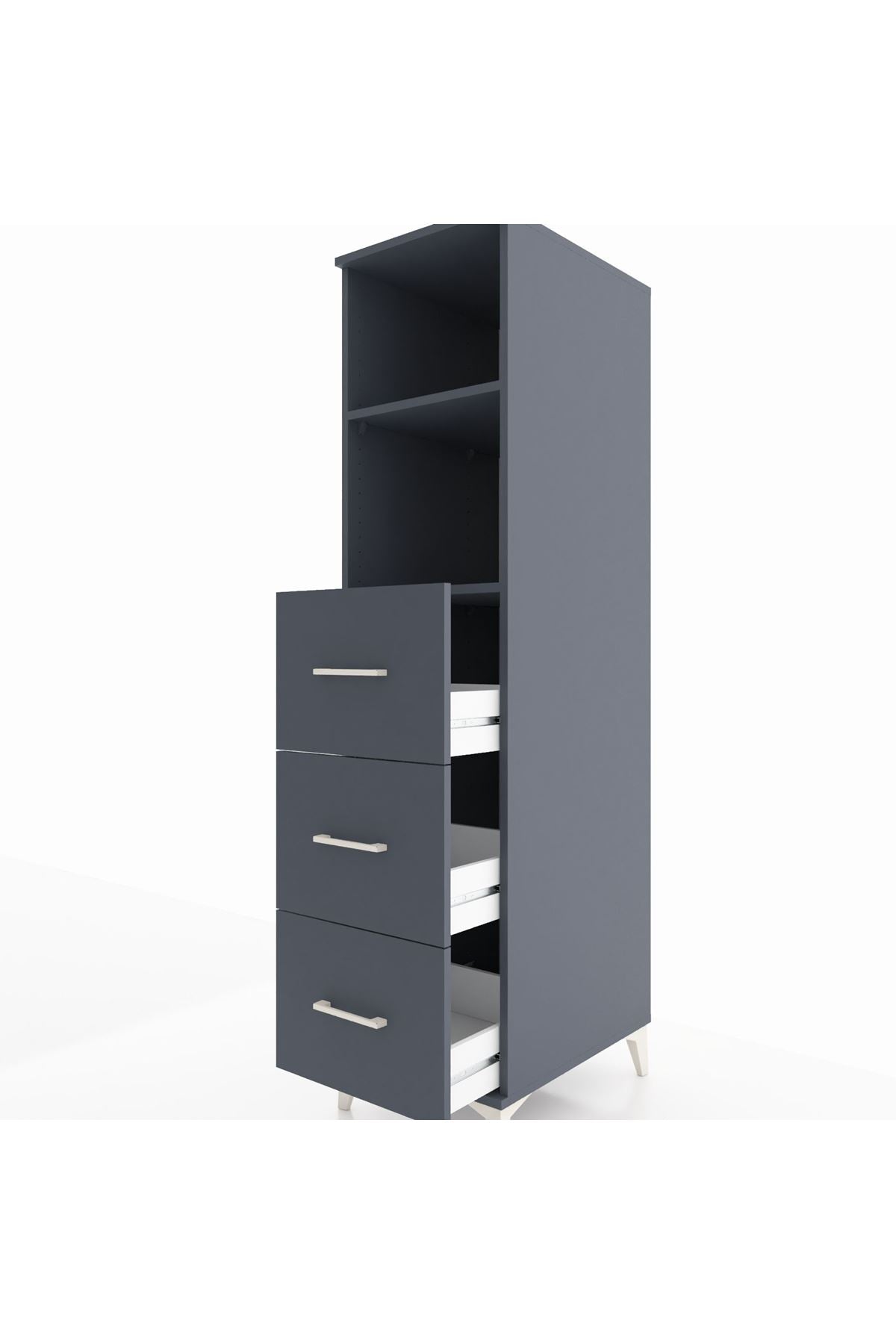 Kronos Dolap 2 Raflı 3 Çekmeceli 44x59x182 Antrasit-Antrasit