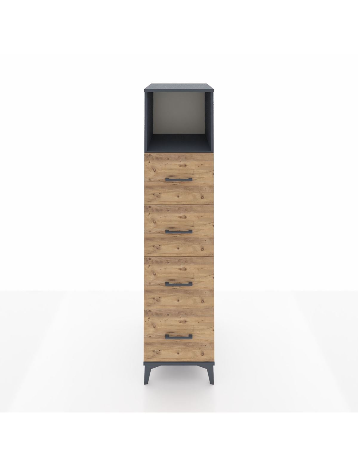 Kronos Dolap Tek Raflı 4 Çekmeceli 44x59x182 Antrasit-Çam